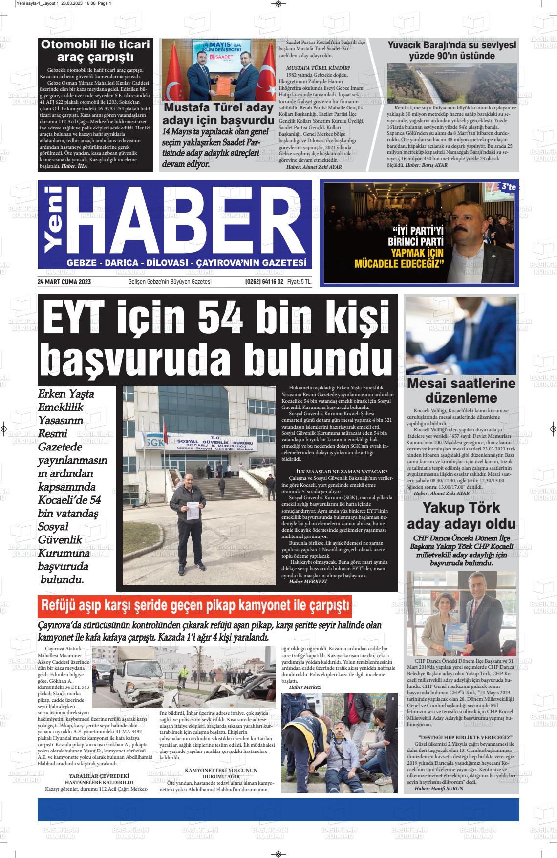 24 Mart 2023 Gebze Haber Gazete Manşeti