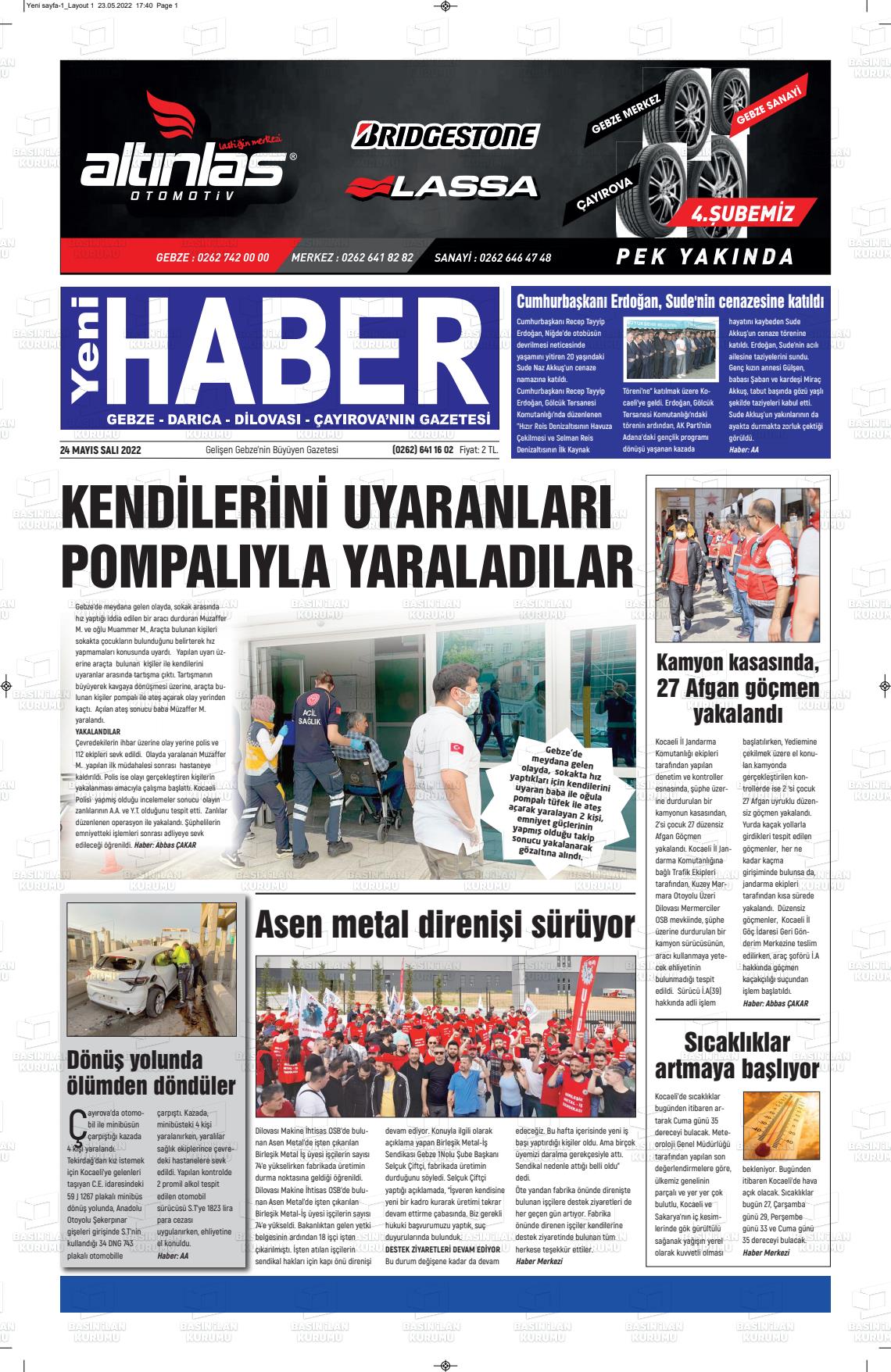 24 Mayıs 2022 Gebze Haber Gazete Manşeti