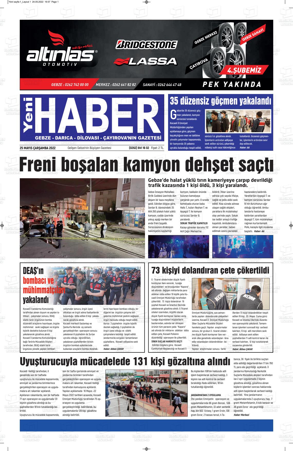 25 Mayıs 2022 Gebze Haber Gazete Manşeti