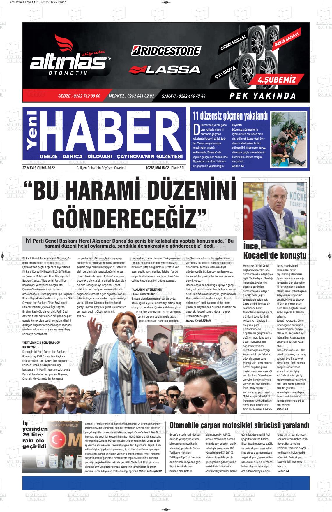27 Mayıs 2022 Gebze Haber Gazete Manşeti