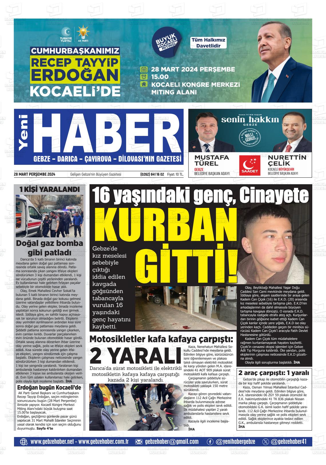 28 Mart 2024 Gebze Haber Gazete Manşeti