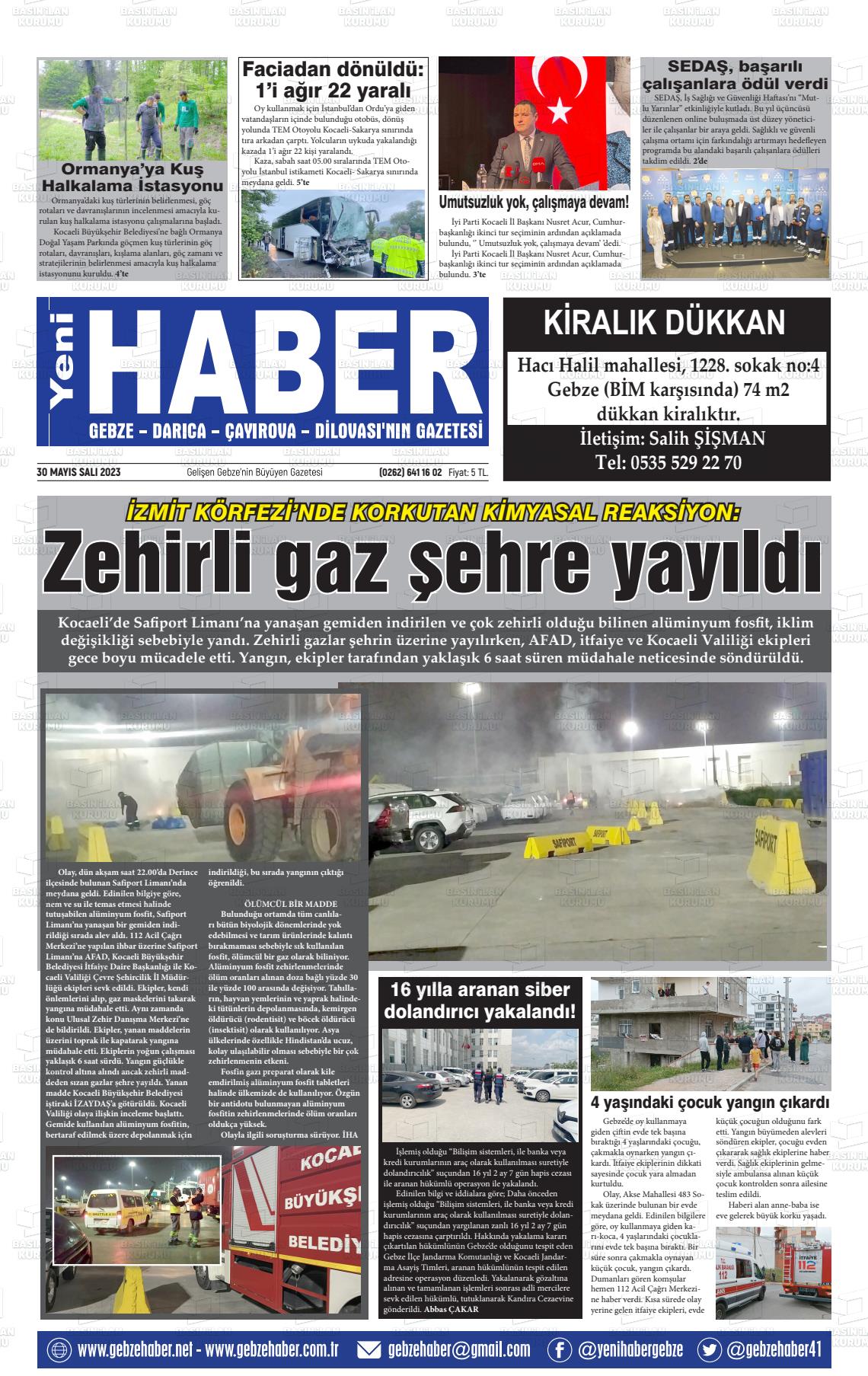 30 Mayıs 2023 Gebze Haber Gazete Manşeti