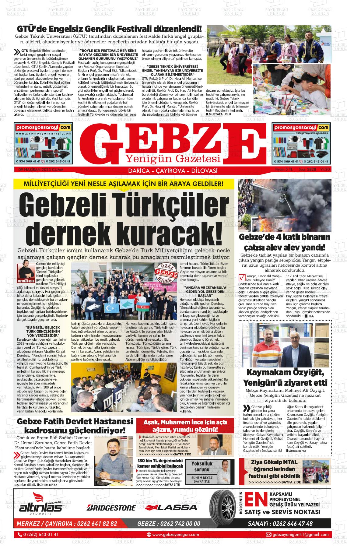 10 Haziran 2023 Gebze Yenigün Gazete Manşeti
