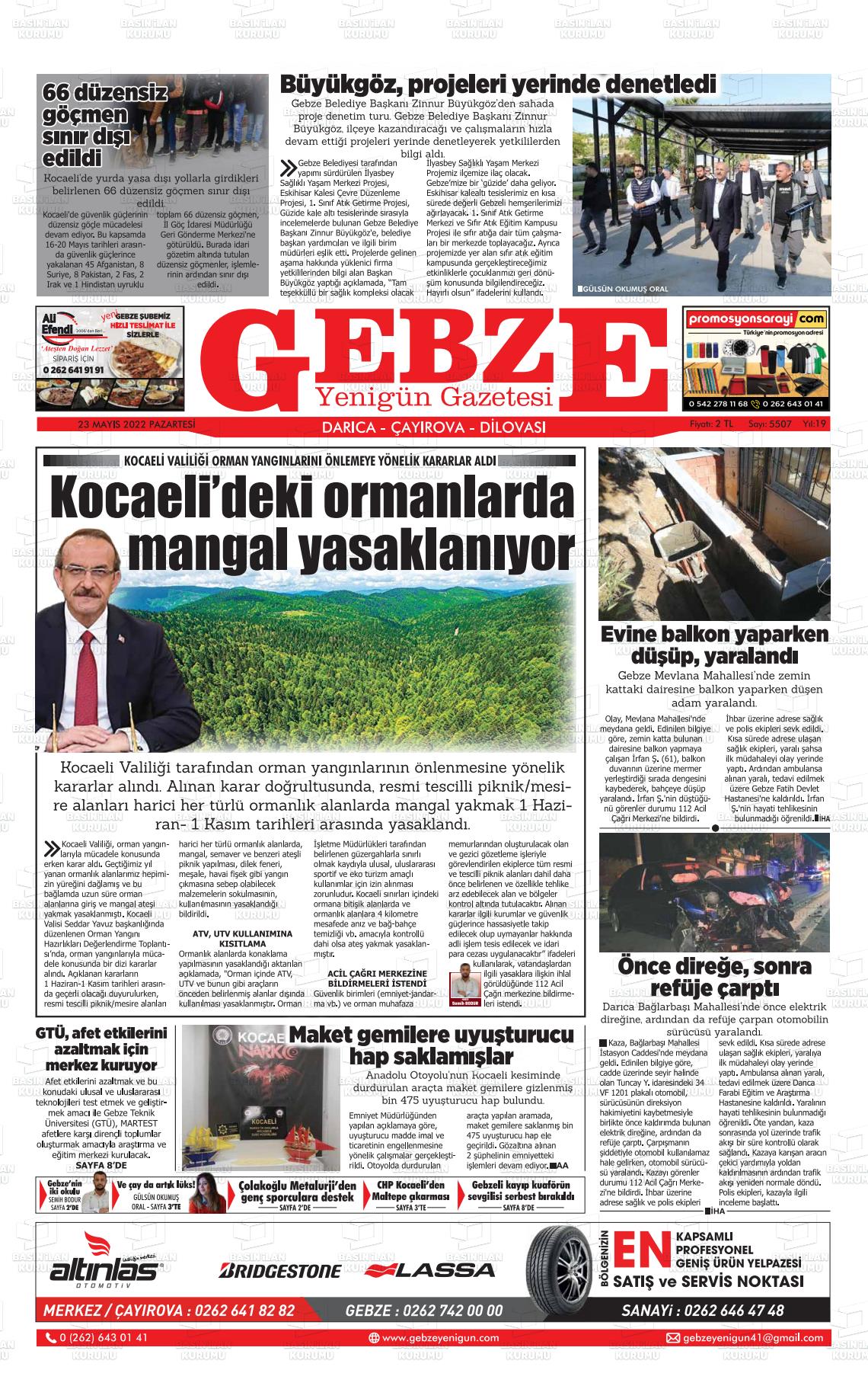 23 Mayıs 2022 Gebze Yenigün Gazete Manşeti