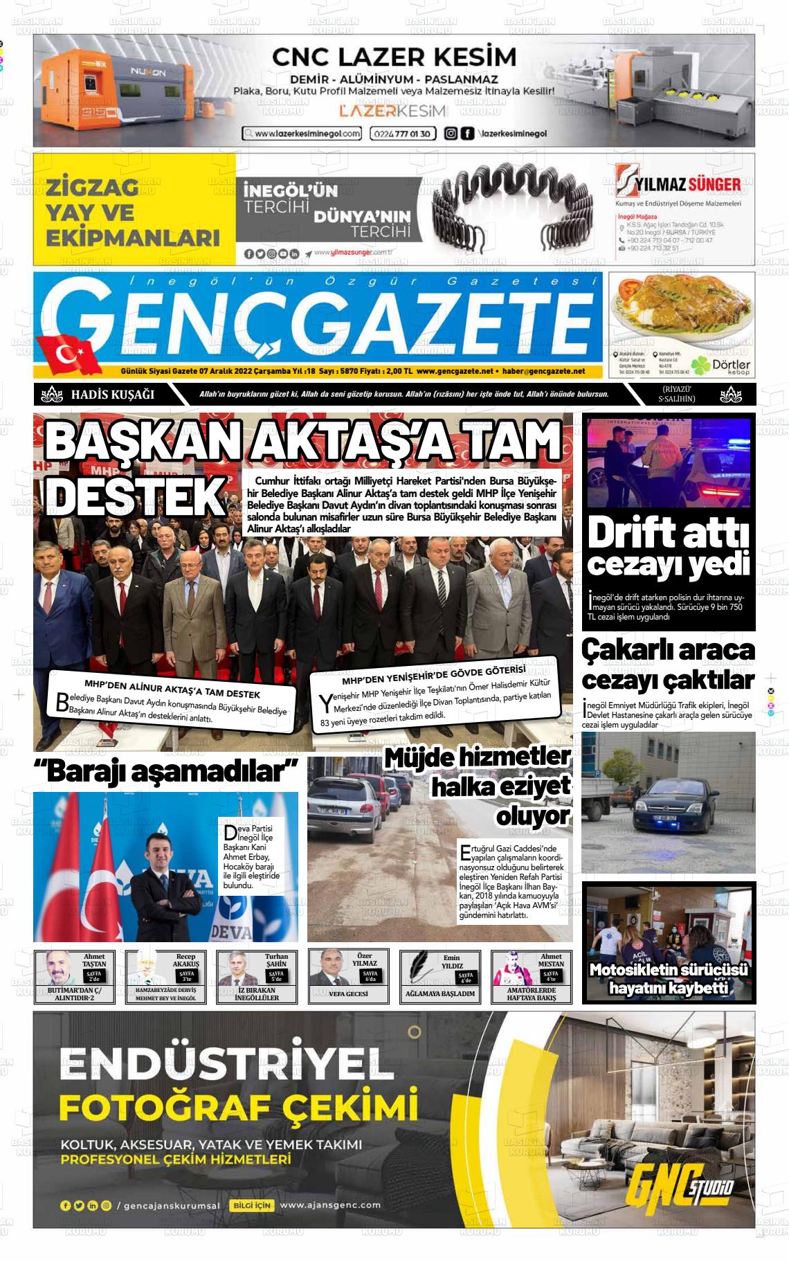 07 Aralık 2022 Genç Gazete Gazete Manşeti