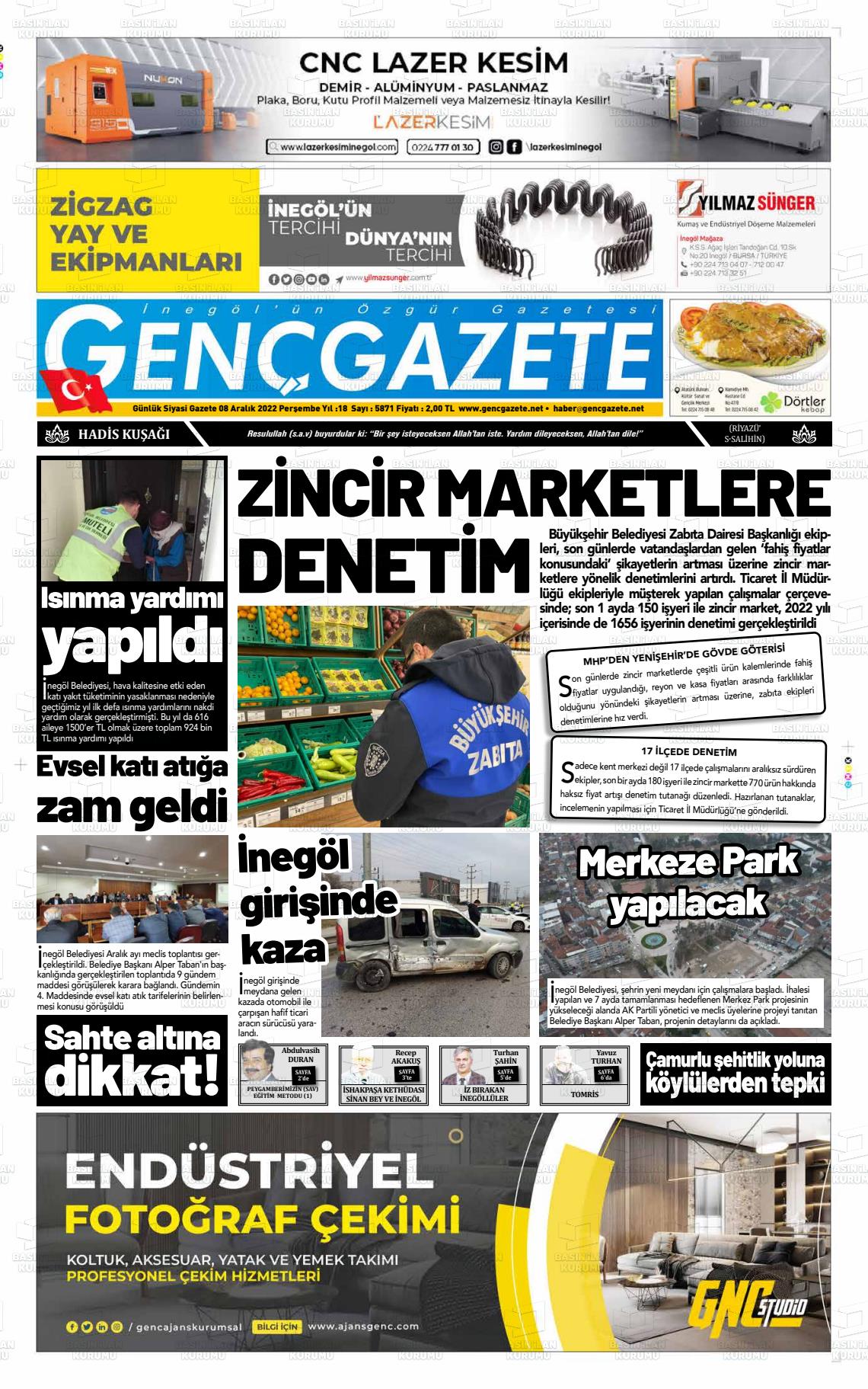 08 Aralık 2022 Genç Gazete Gazete Manşeti