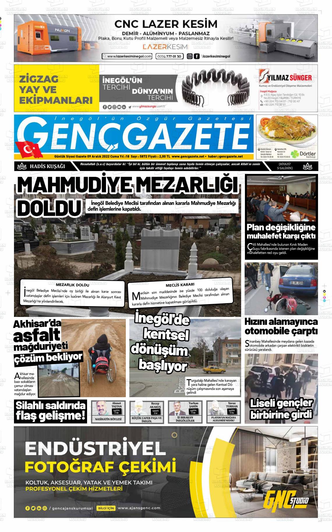09 Aralık 2022 Genç Gazete Gazete Manşeti