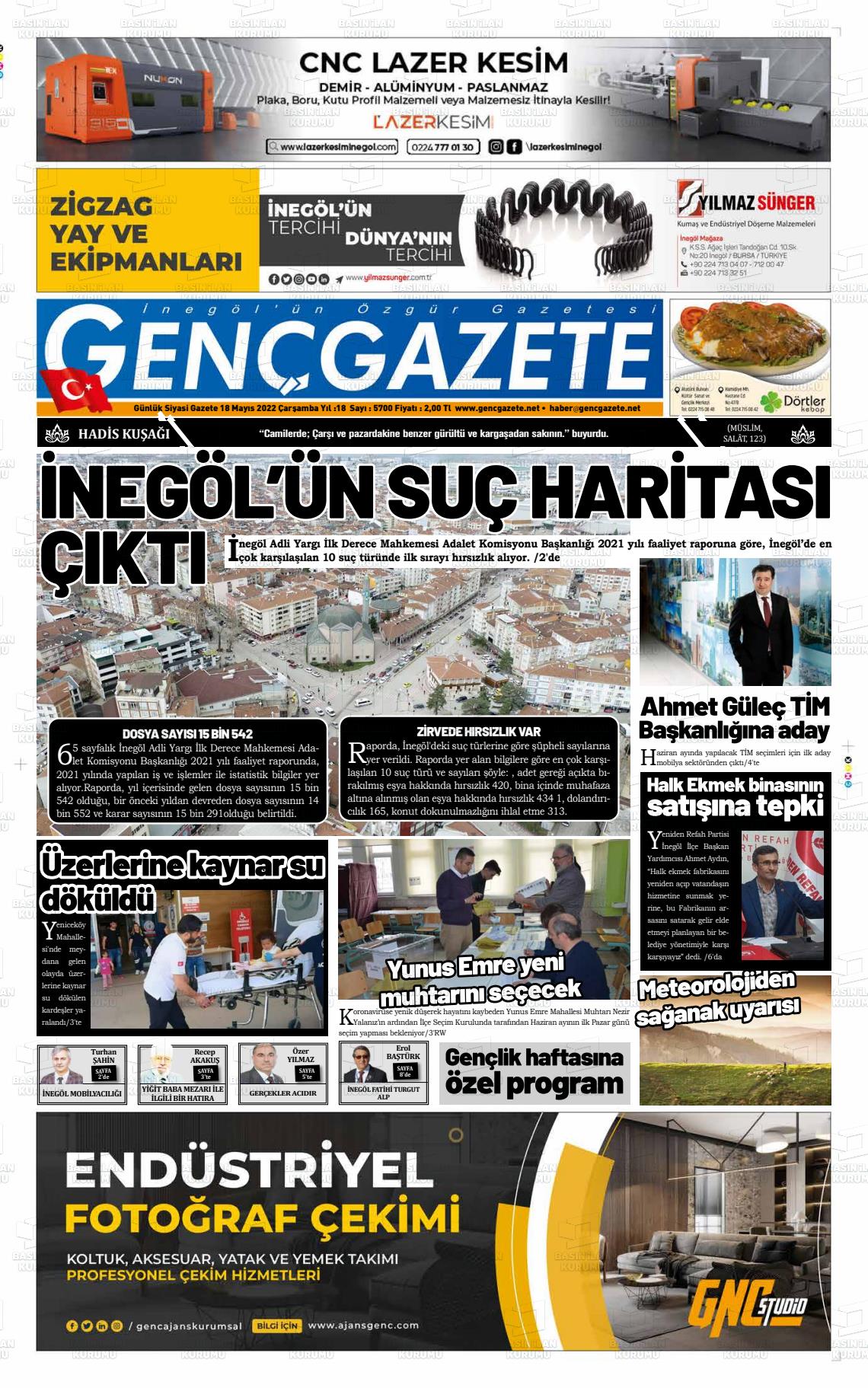 18 Mayıs 2022 Genç Gazete Gazete Manşeti