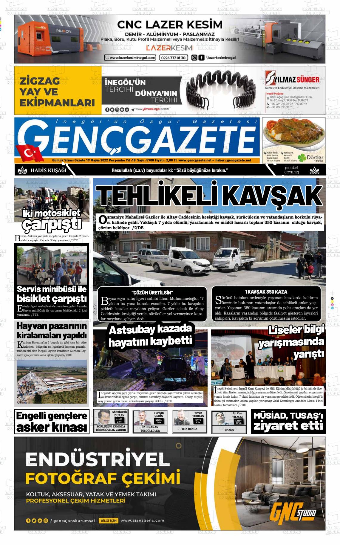 19 Mayıs 2022 Genç Gazete Gazete Manşeti
