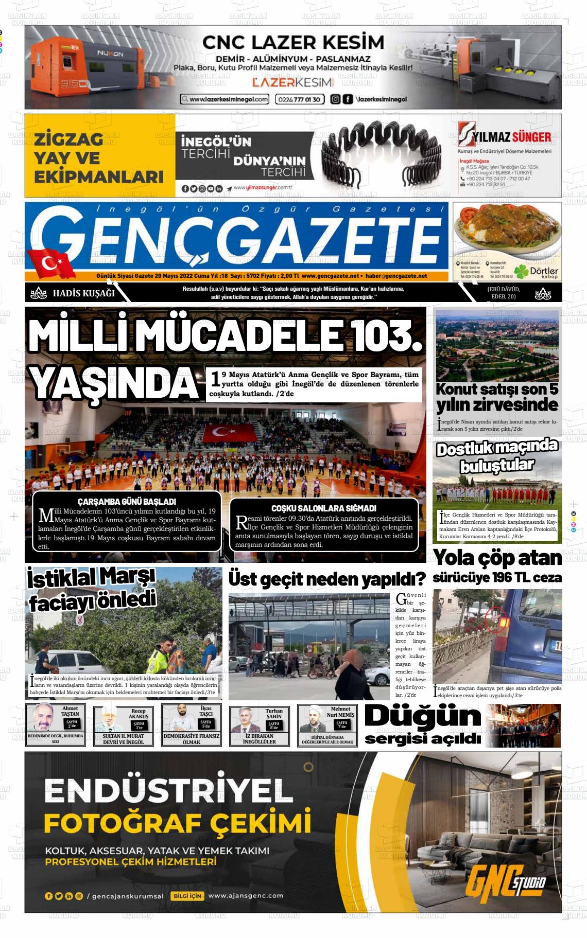 20 Mayıs 2022 Genç Gazete Gazete Manşeti