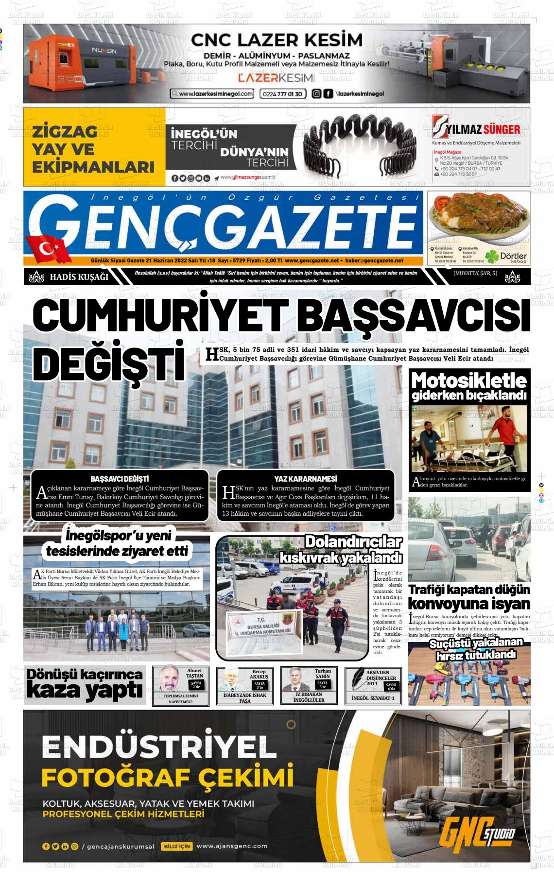 21 Haziran 2022 Genç Gazete Gazete Manşeti