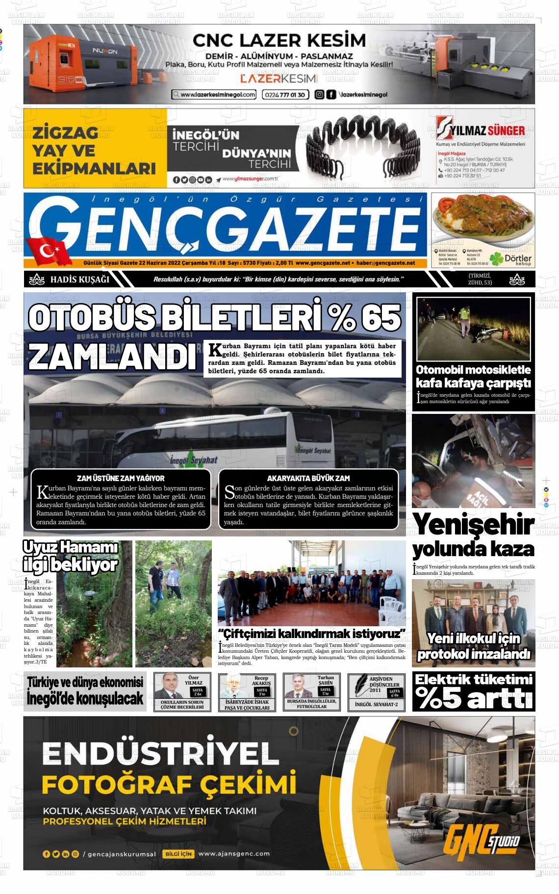 22 Haziran 2022 Genç Gazete Gazete Manşeti