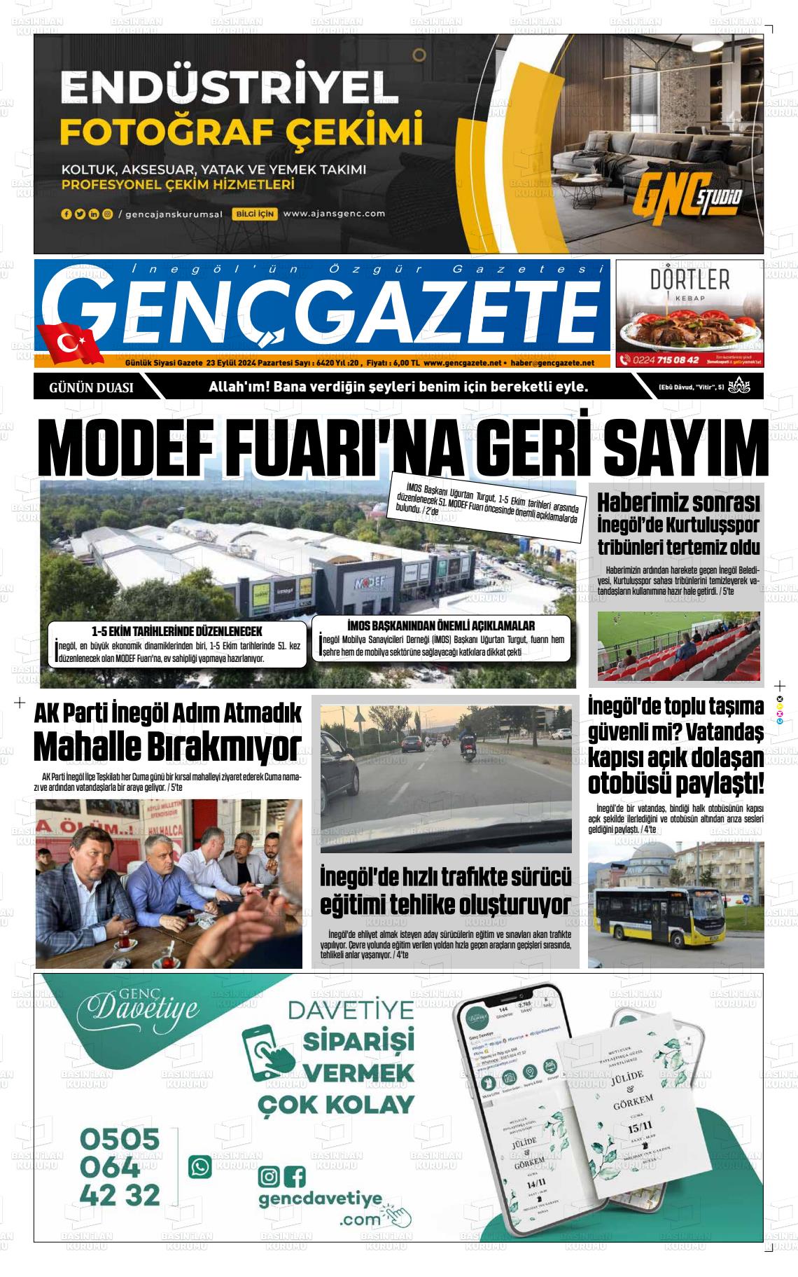 23 Eylül 2024 Genç Gazete Gazete Manşeti