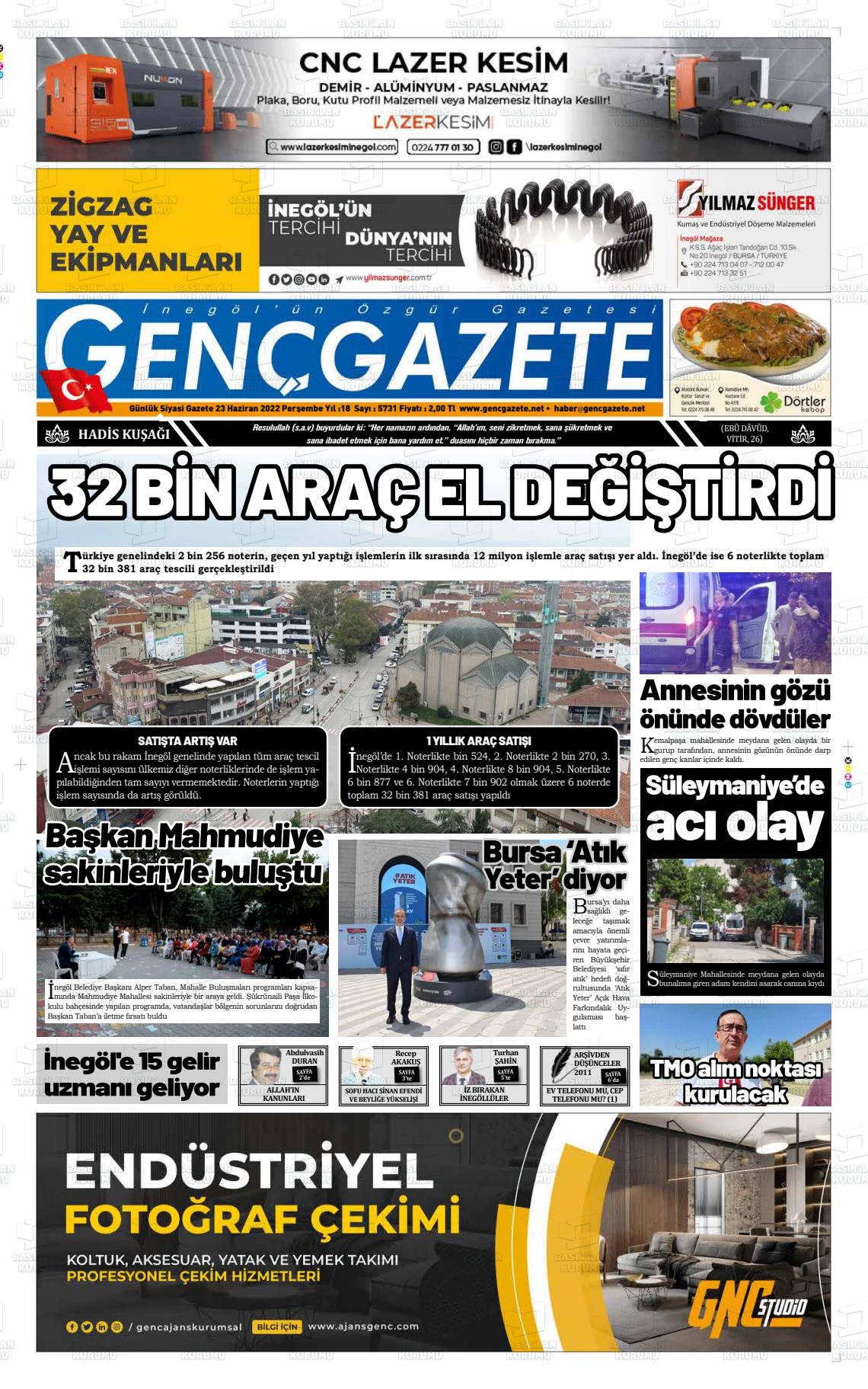 23 Haziran 2022 Genç Gazete Gazete Manşeti