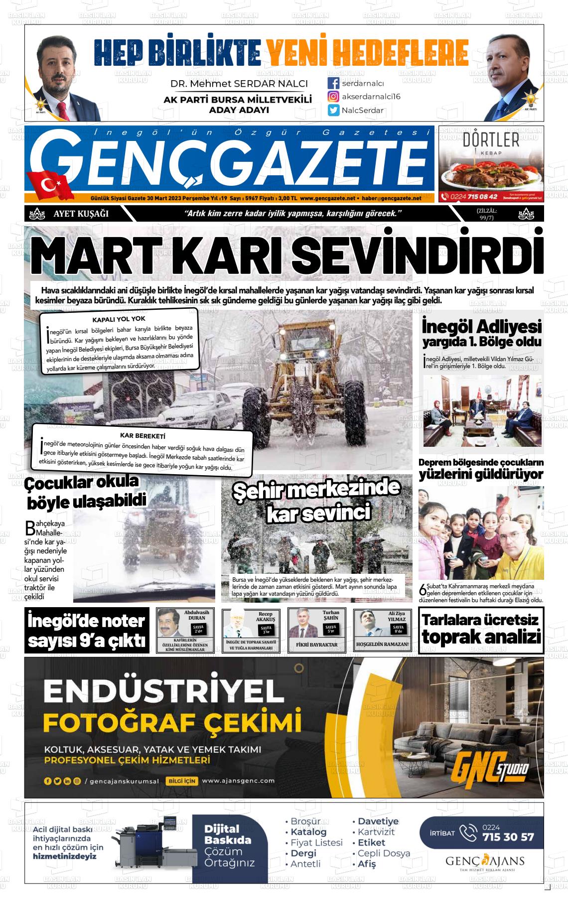 30 Mart 2023 Genç Gazete Gazete Manşeti