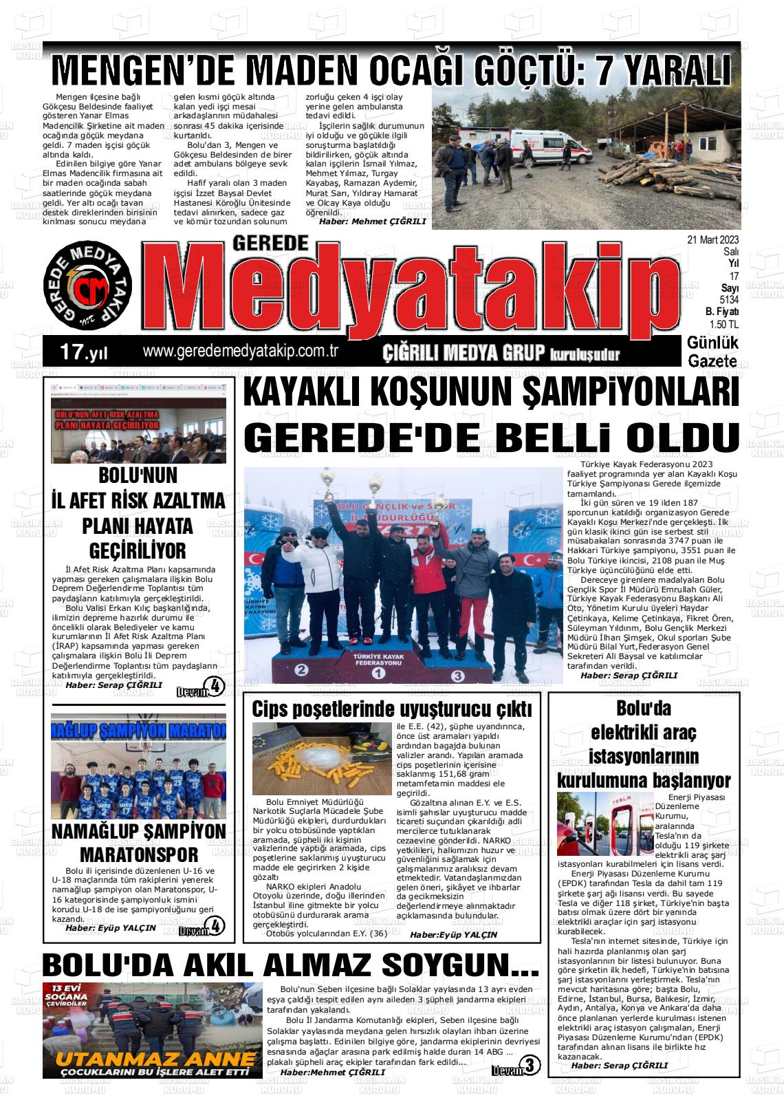 21 Mart 2023 Gerede Medya Takip Gazete Manşeti