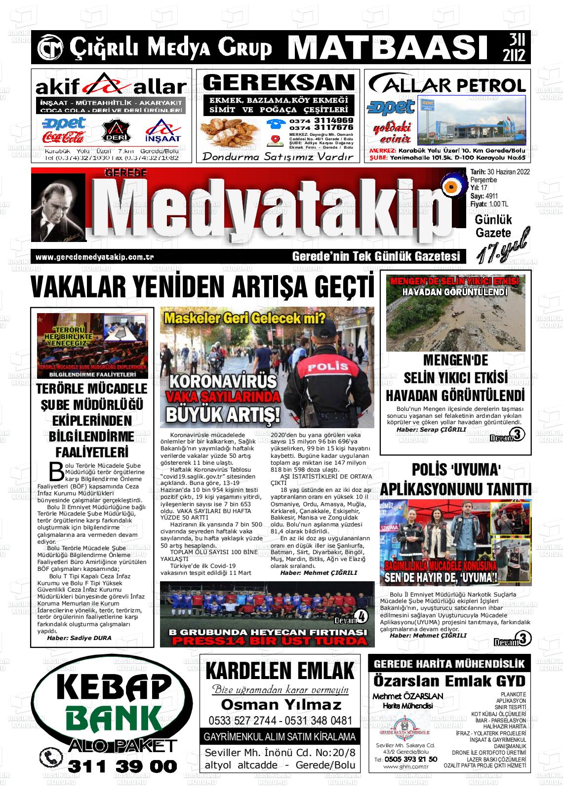 01 Temmuz 2022 Gerede Medya Takip Gazete Manşeti