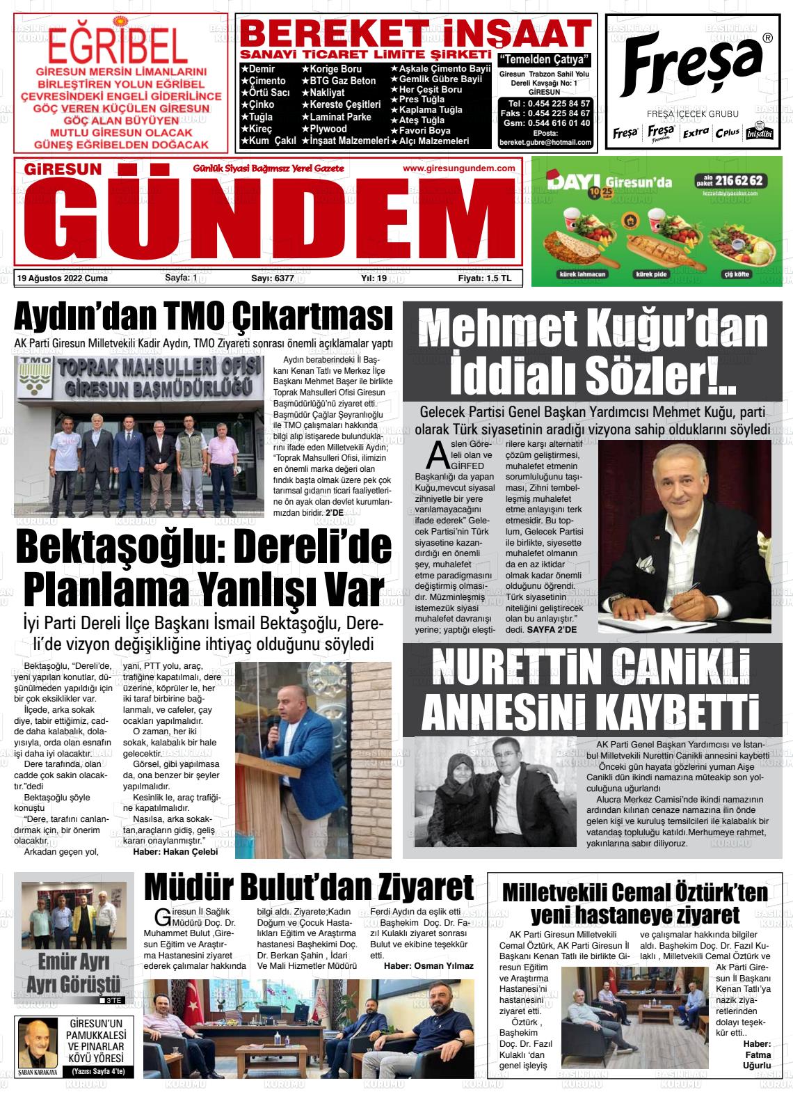 Giresun Gündem Gazete Manşeti