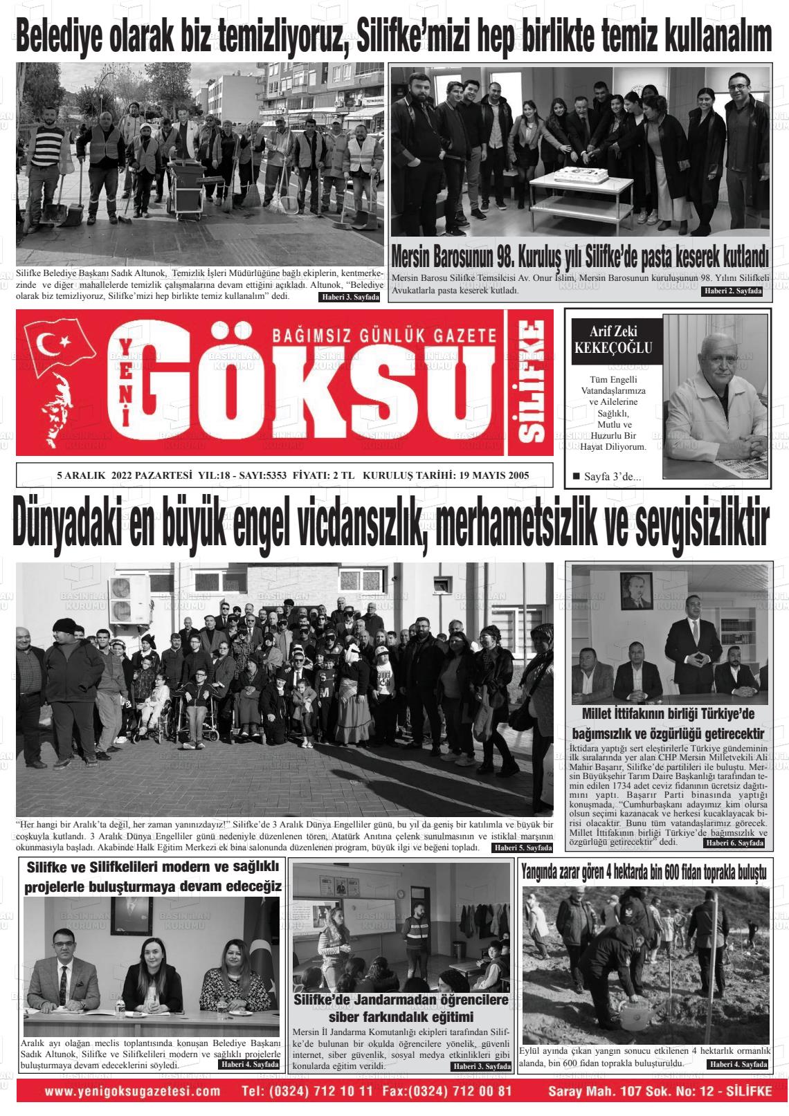 05 Aralık 2022 YENİ GÖKSU GAZETESİ Gazete Manşeti