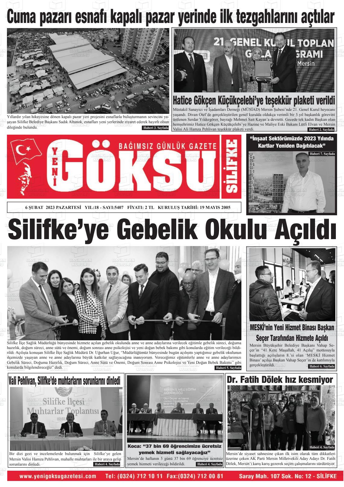 06 Şubat 2023 YENİ GÖKSU GAZETESİ Gazete Manşeti