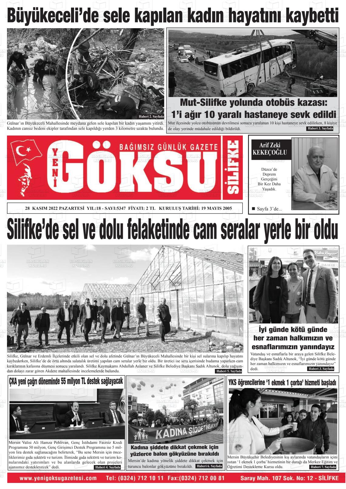 28 Kasım 2022 YENİ GÖKSU GAZETESİ Gazete Manşeti