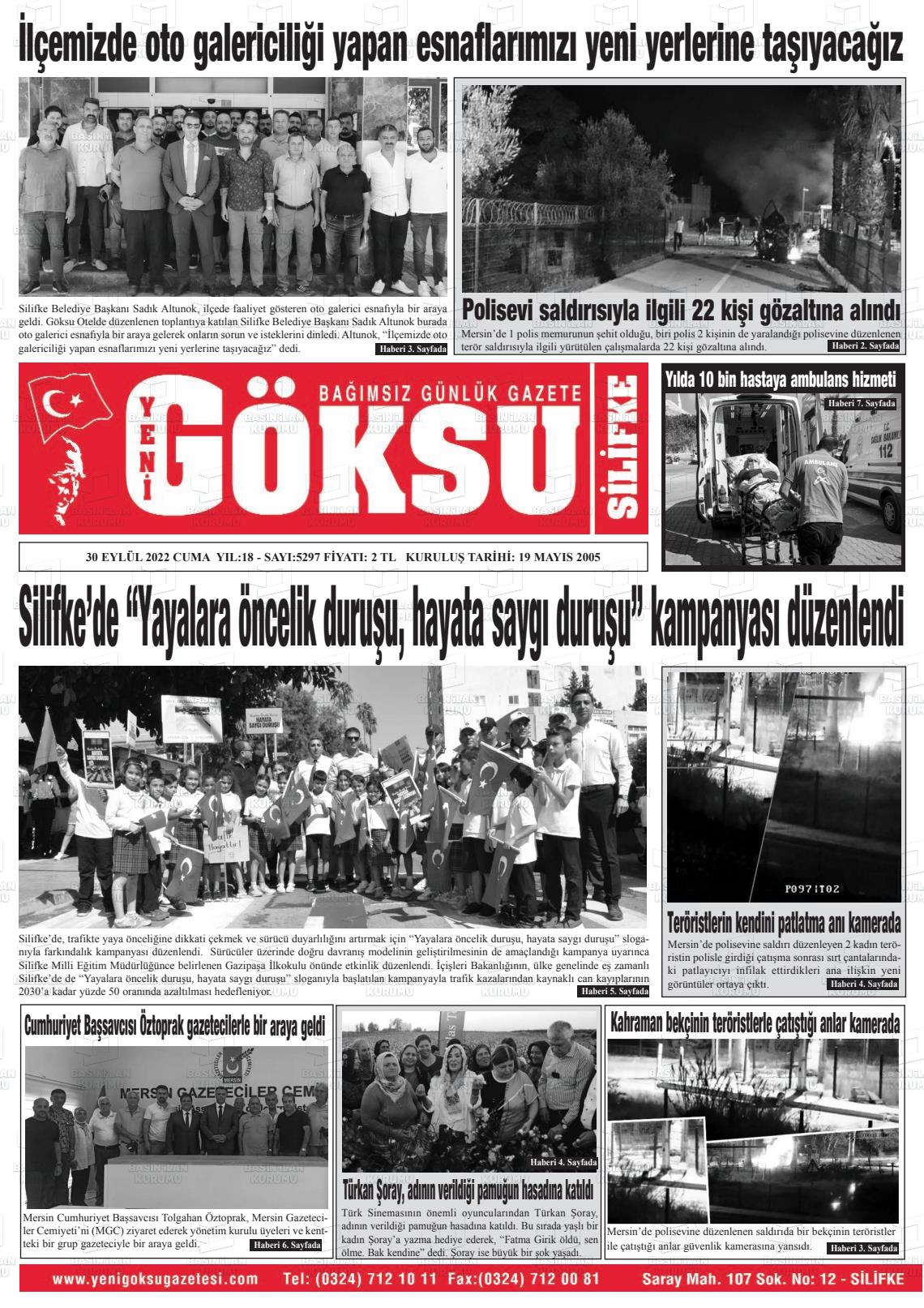 30 Eylül 2022 YENİ GÖKSU GAZETESİ Gazete Manşeti