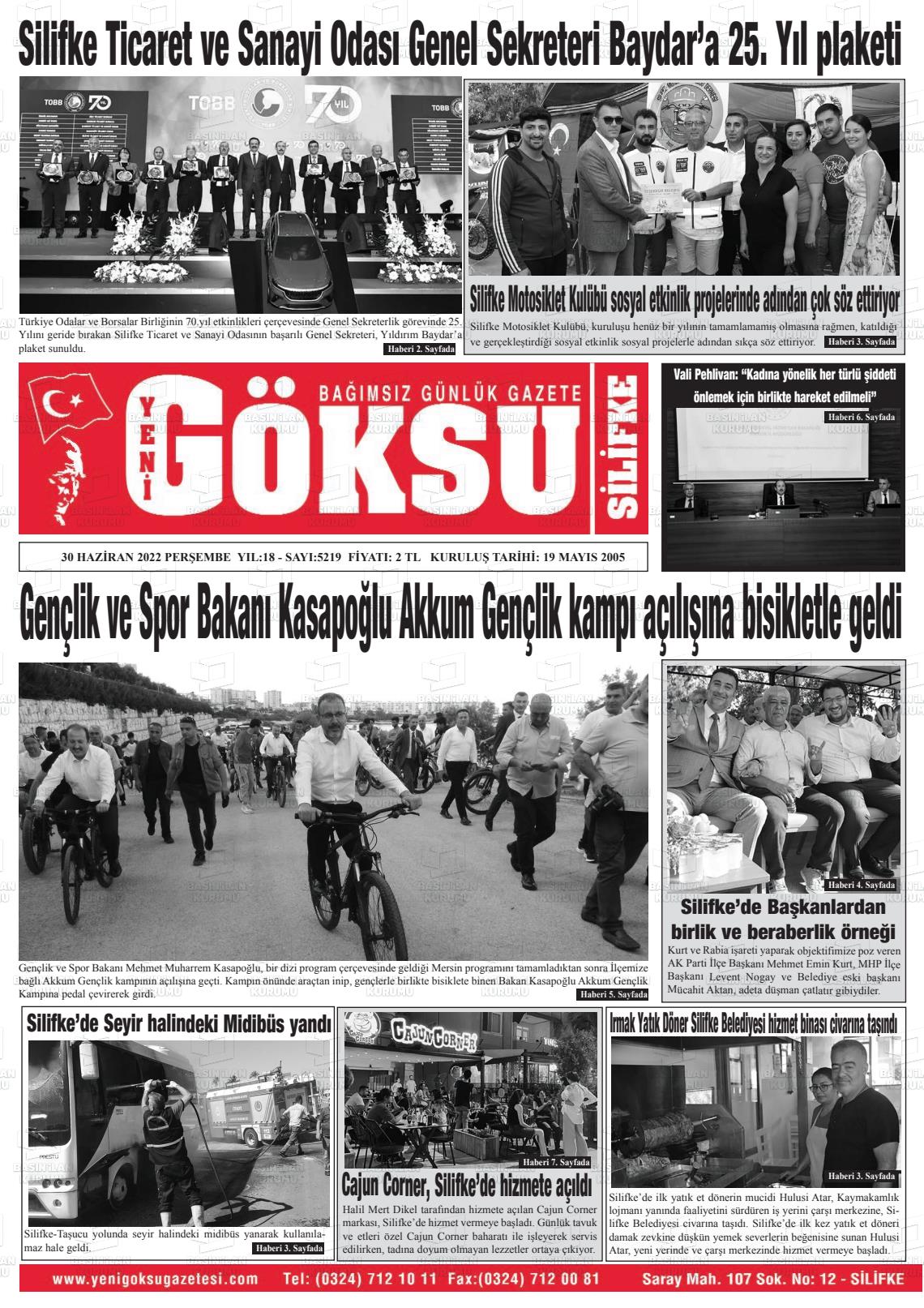 01 Temmuz 2022 YENİ GÖKSU GAZETESİ Gazete Manşeti