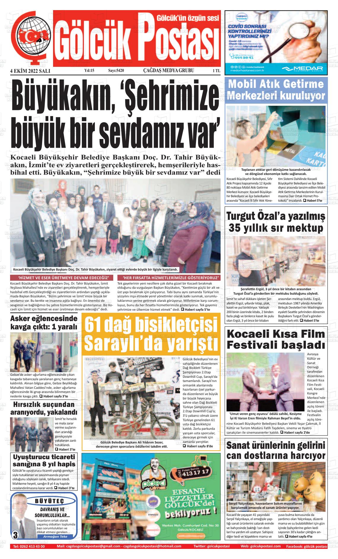 04 Ekim 2022 Gölcük Postasi Gazete Manşeti