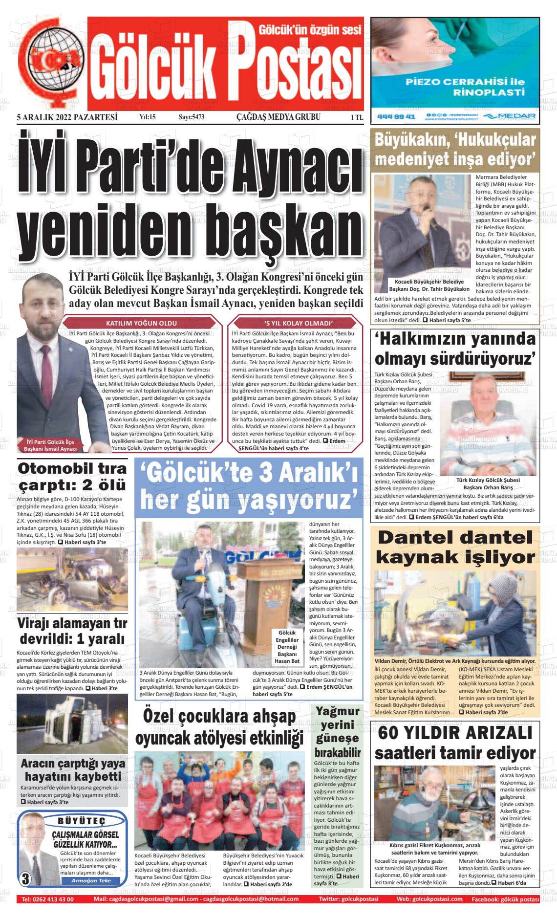 05 Aralık 2022 Gölcük Postasi Gazete Manşeti