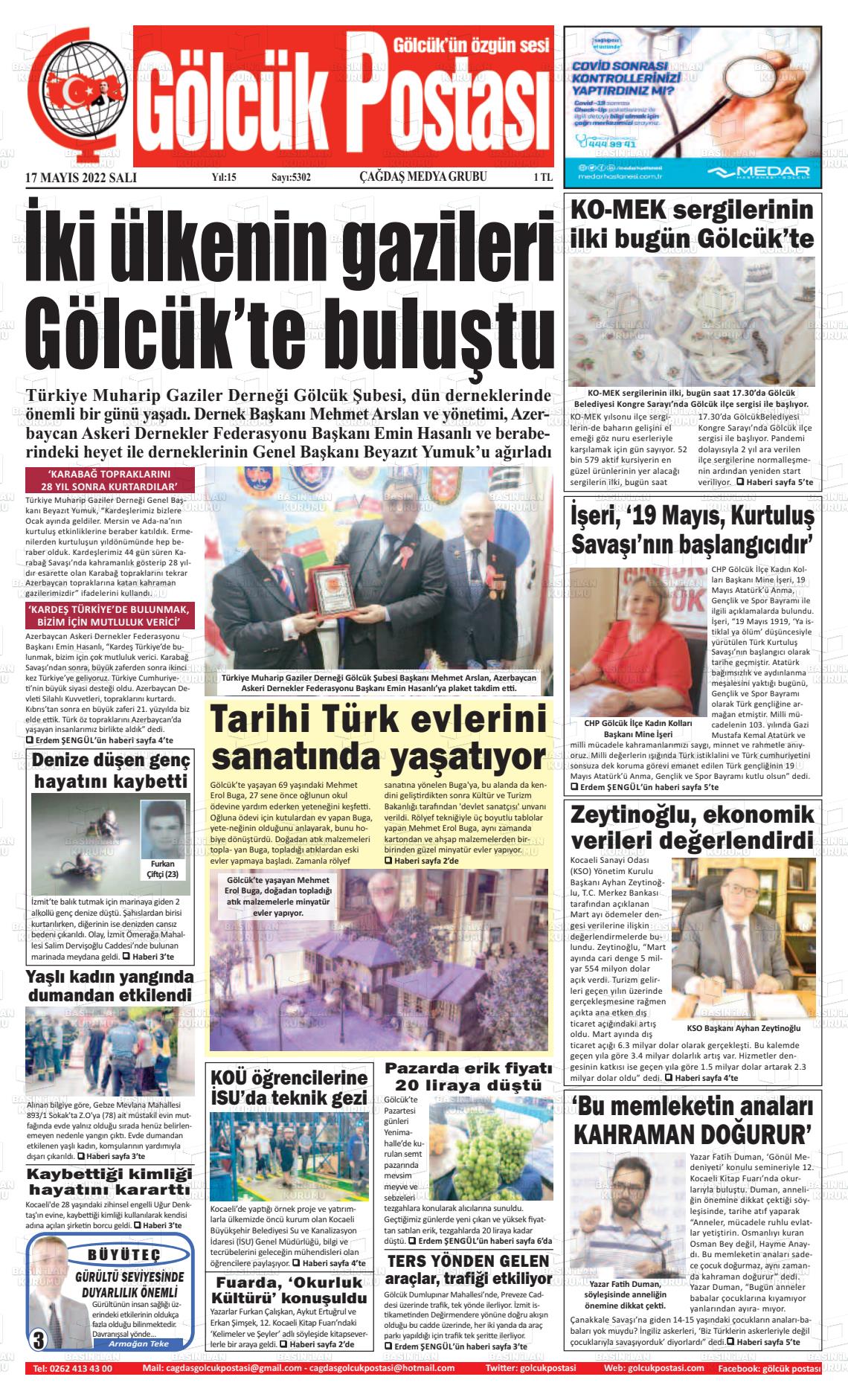 17 Mayıs 2022 Gölcük Postasi Gazete Manşeti