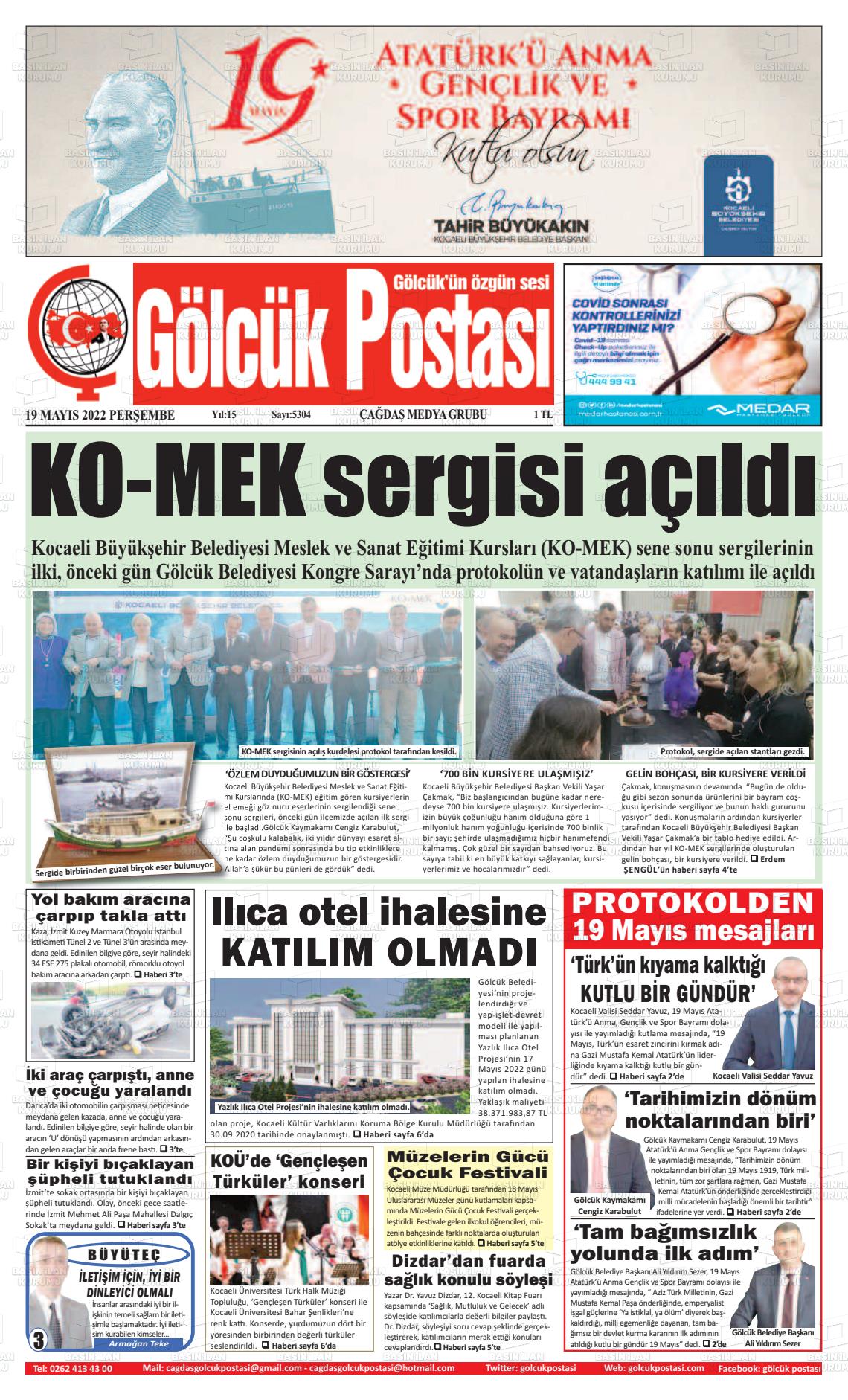 19 Mayıs 2022 Gölcük Postasi Gazete Manşeti