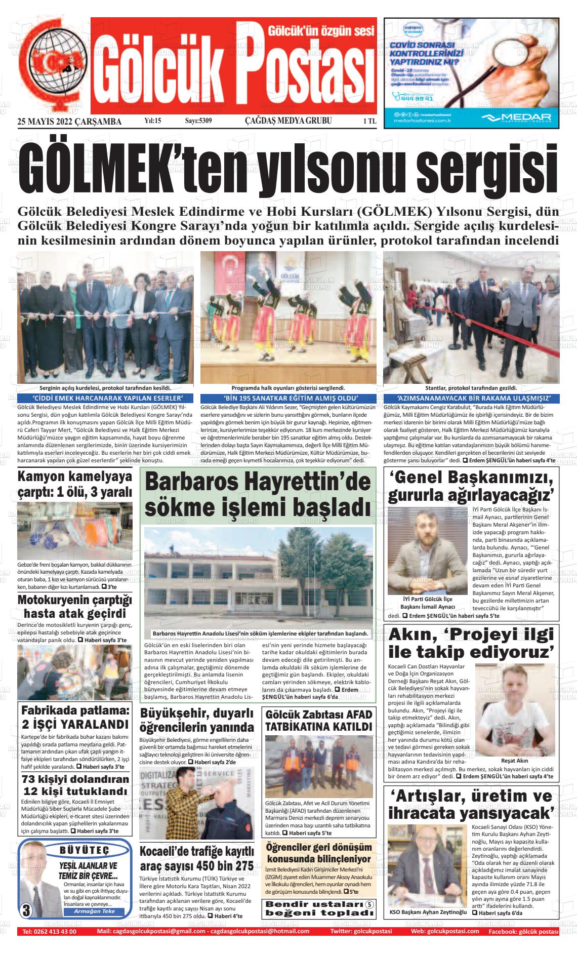 25 Mayıs 2022 Gölcük Postasi Gazete Manşeti