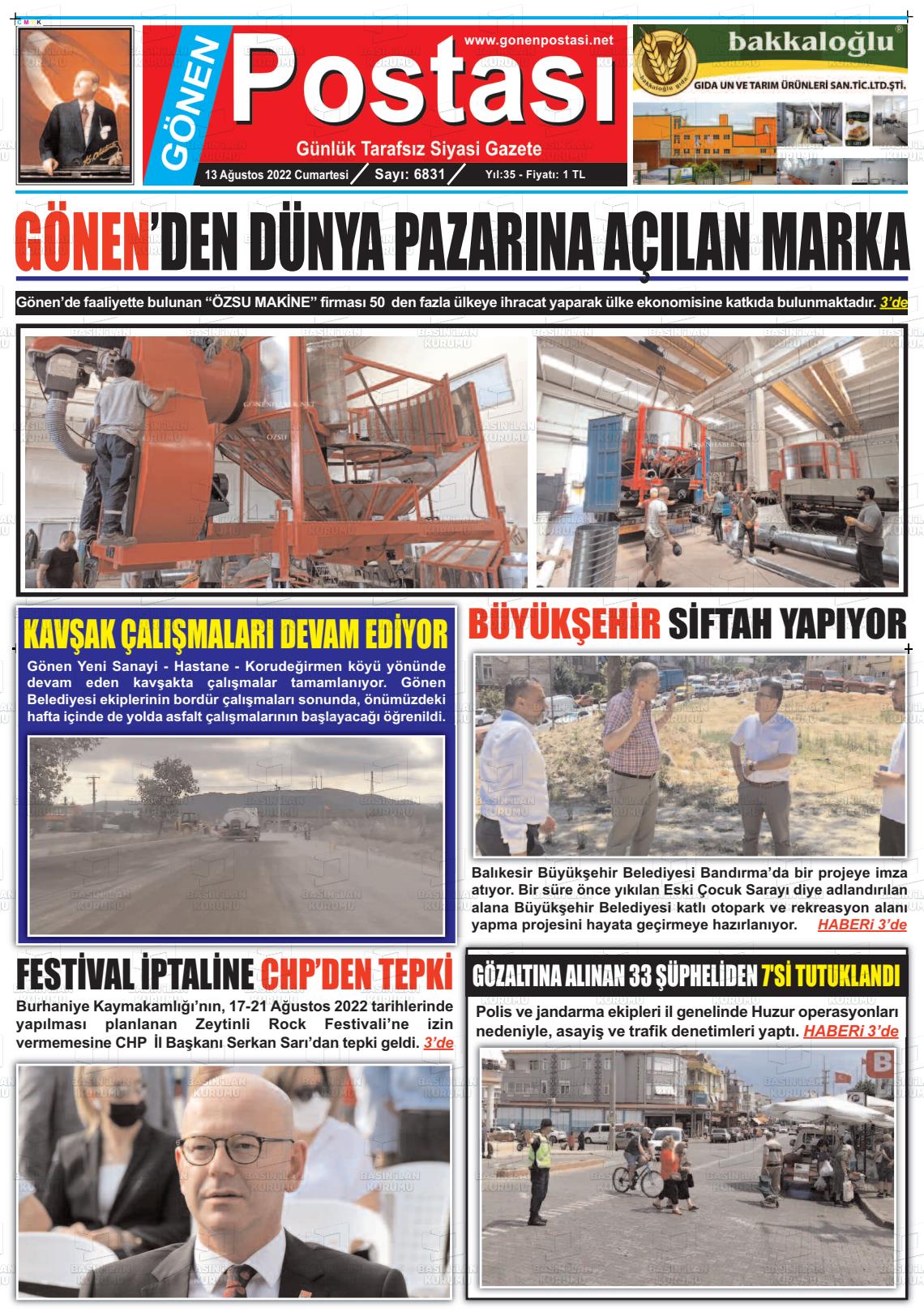 Gönen Postası Gazete Manşeti