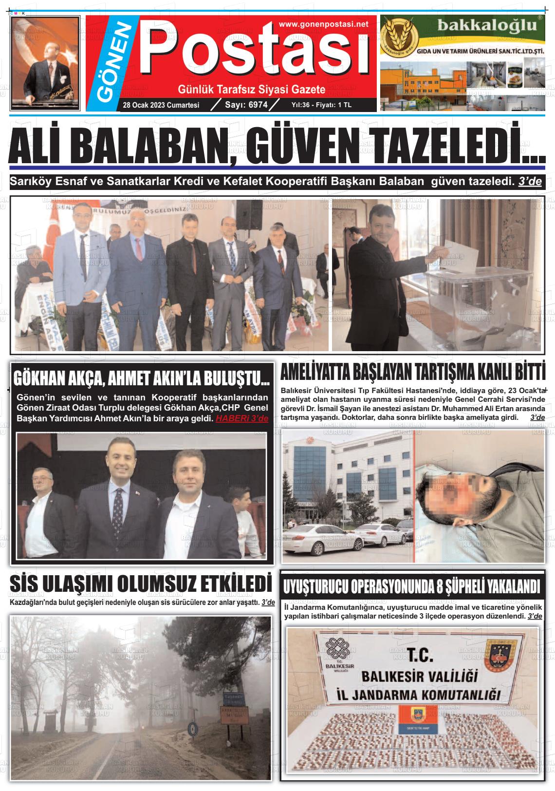 28 Ocak 2023 Gönen Postası Gazete Manşeti