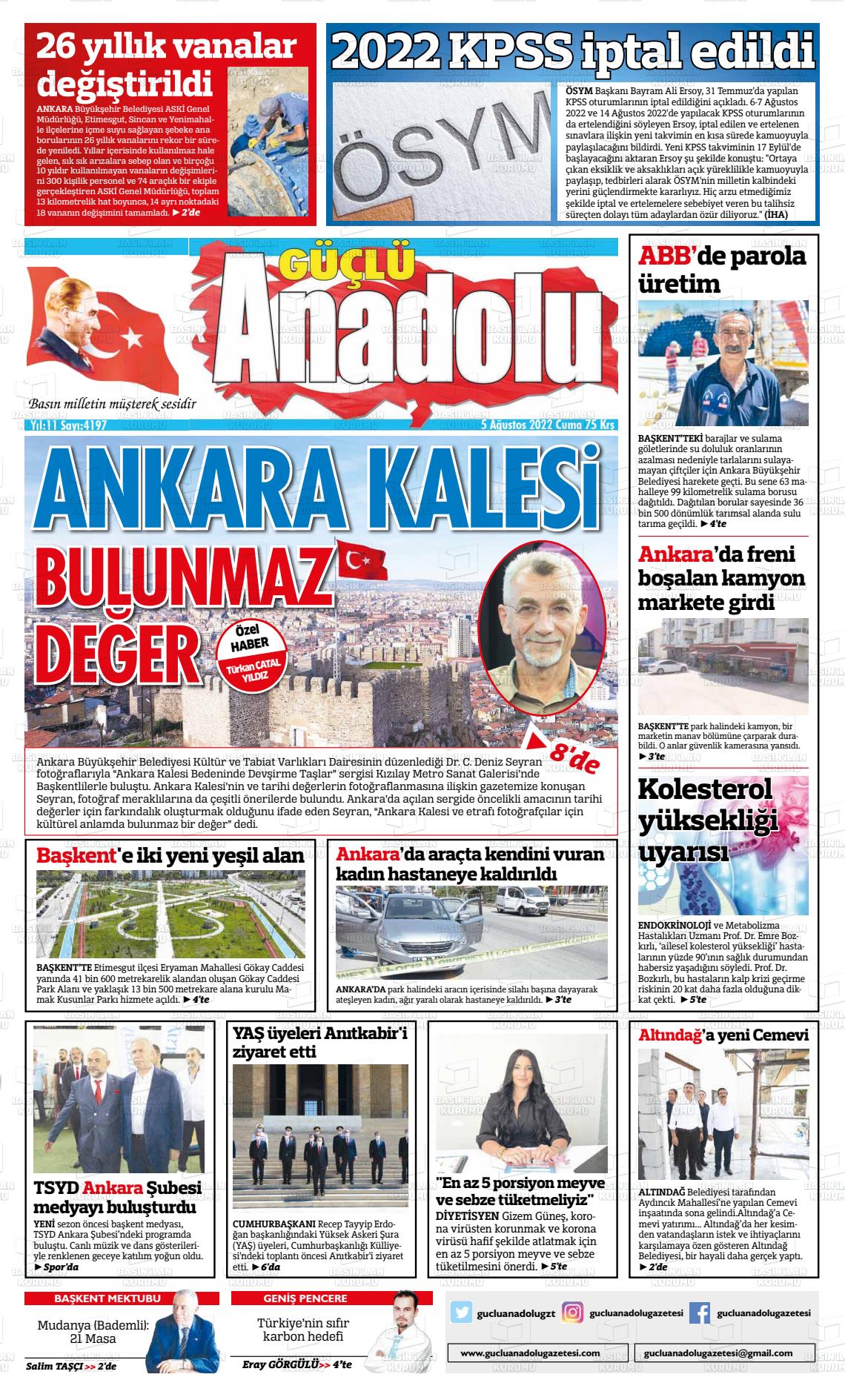 05 Ağustos 2022 Güçlü Anadolu Gazete Manşeti