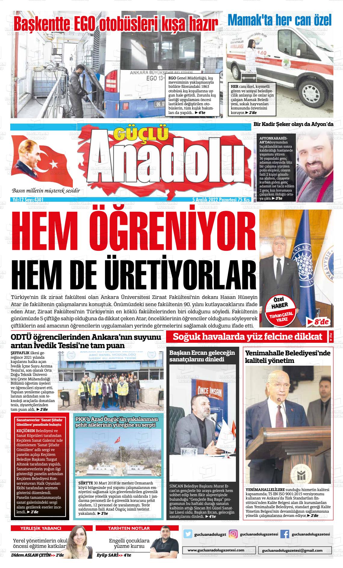05 Aralık 2022 Güçlü Anadolu Gazete Manşeti