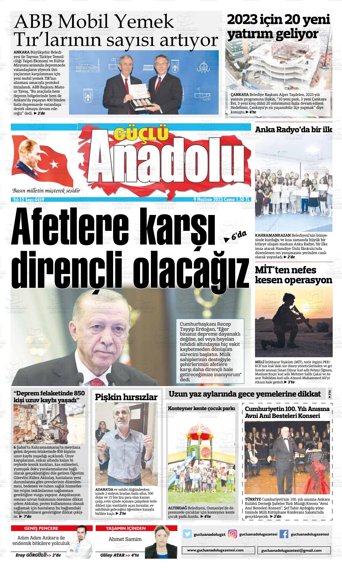10 Haziran 2023 Güçlü Anadolu Gazete Manşeti