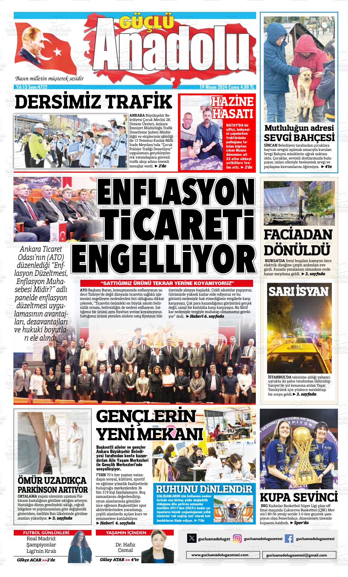 19 Nisan 2024 Güçlü Anadolu Gazete Manşeti