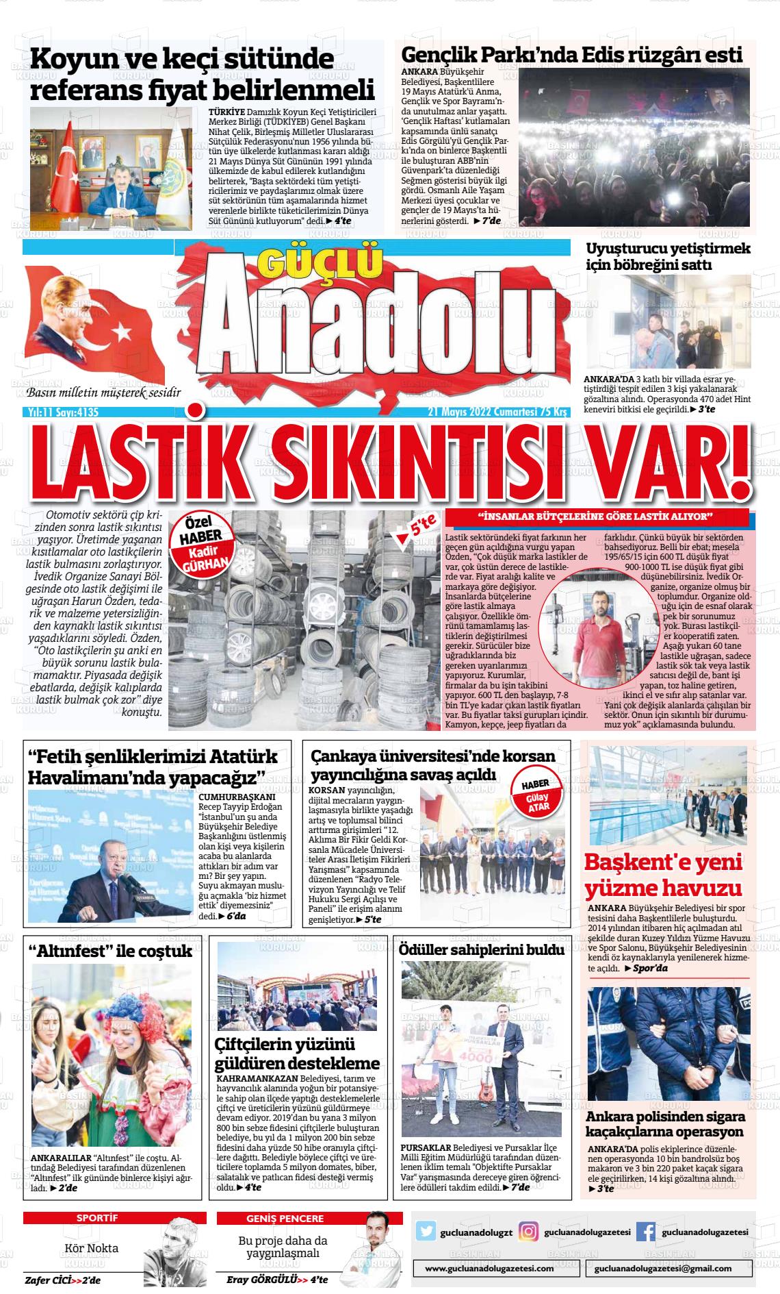 21 Mayıs 2022 Güçlü Anadolu Gazete Manşeti