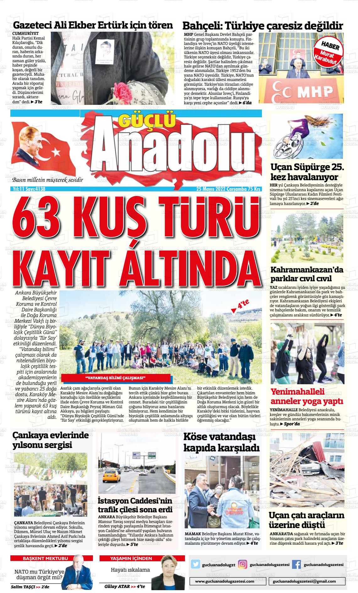 25 Mayıs 2022 Güçlü Anadolu Gazete Manşeti