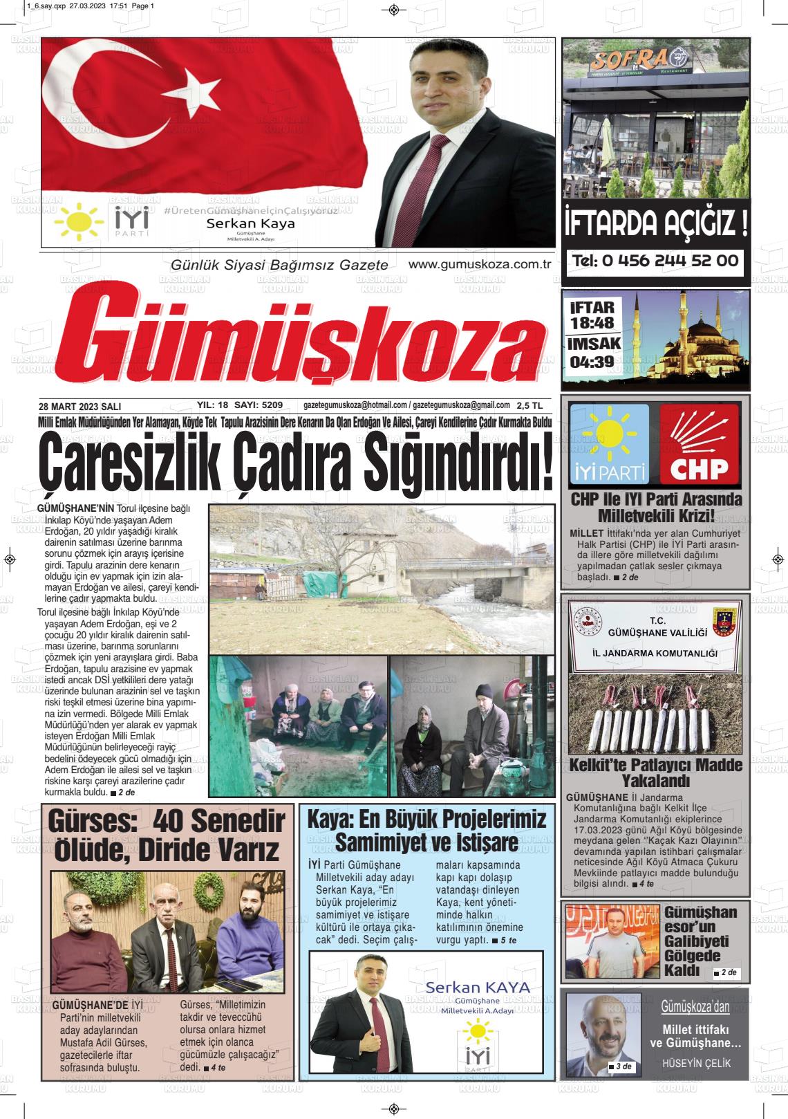 28 Mart 2023 Gümüşkoza Gazete Manşeti