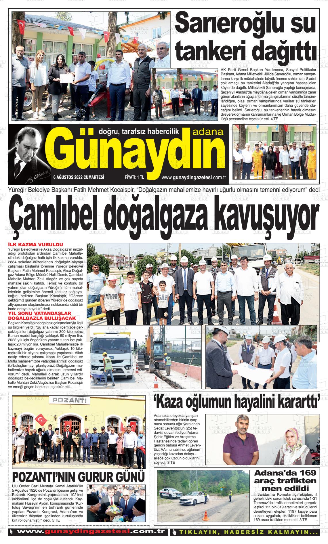 06 Ağustos 2022 Günaydın Adana Gazete Manşeti