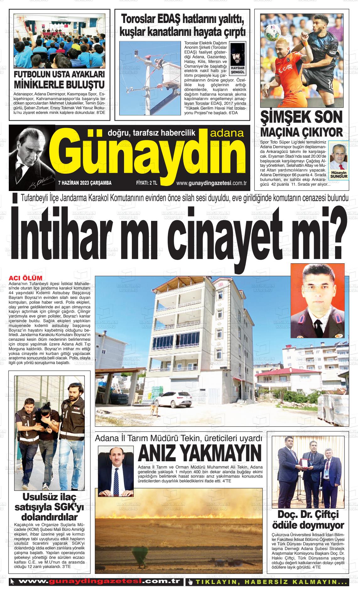 07 Haziran 2023 Günaydın Adana Gazete Manşeti