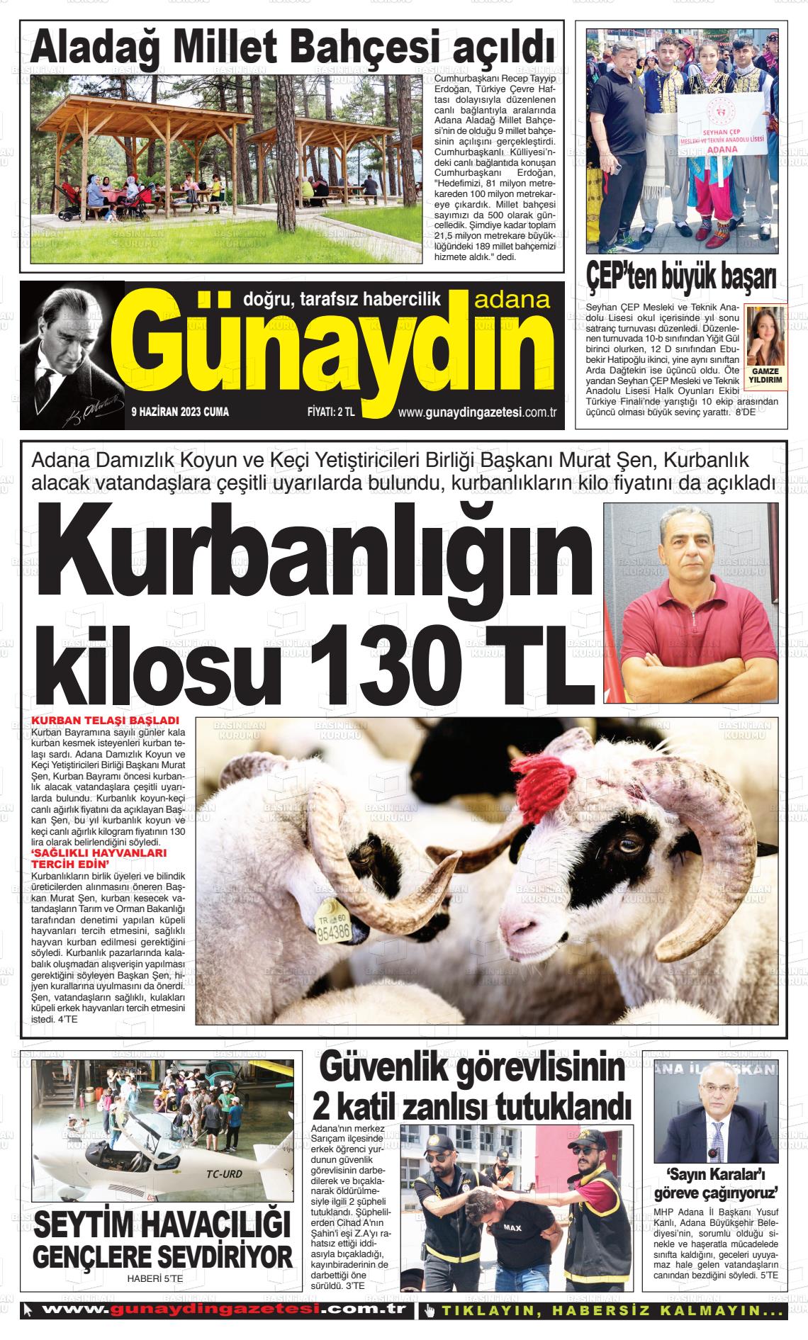 09 Haziran 2023 Günaydın Adana Gazete Manşeti