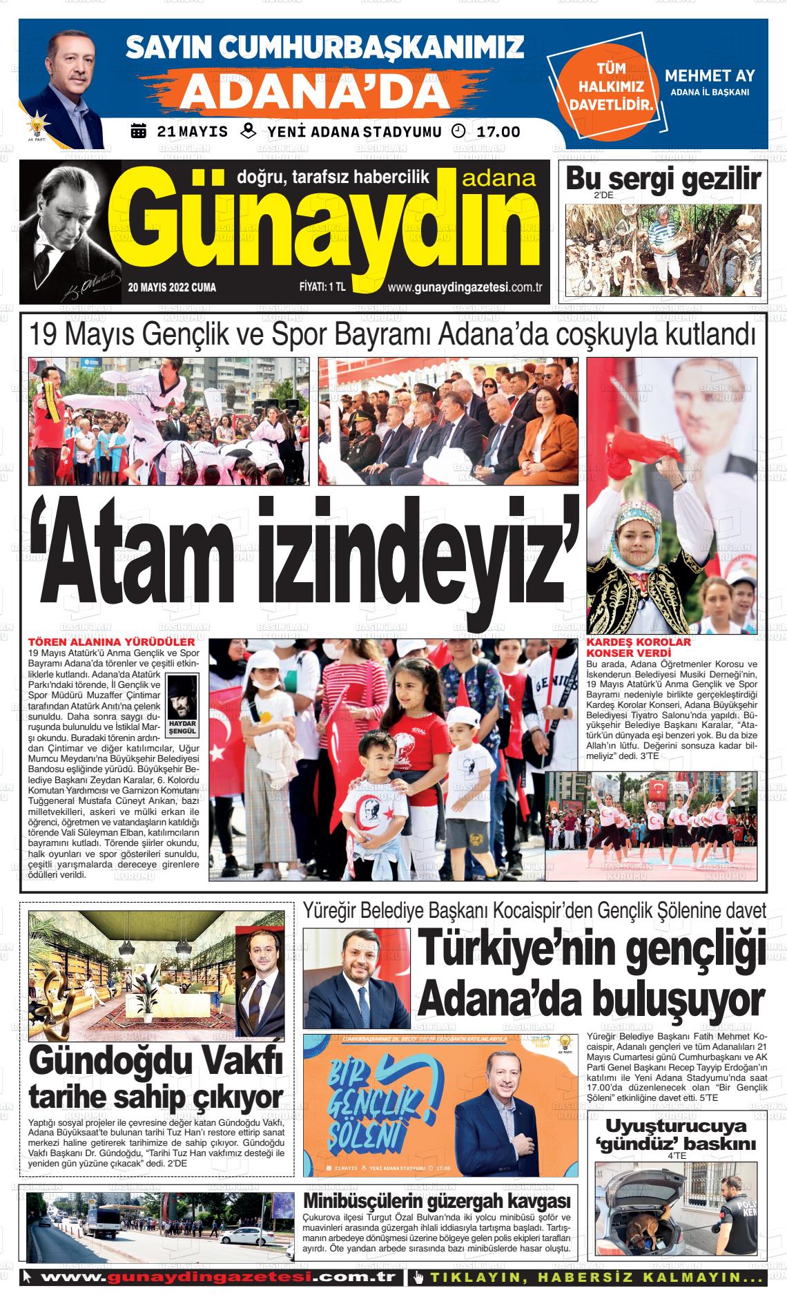 20 Mayıs 2022 Günaydın Adana Gazete Manşeti