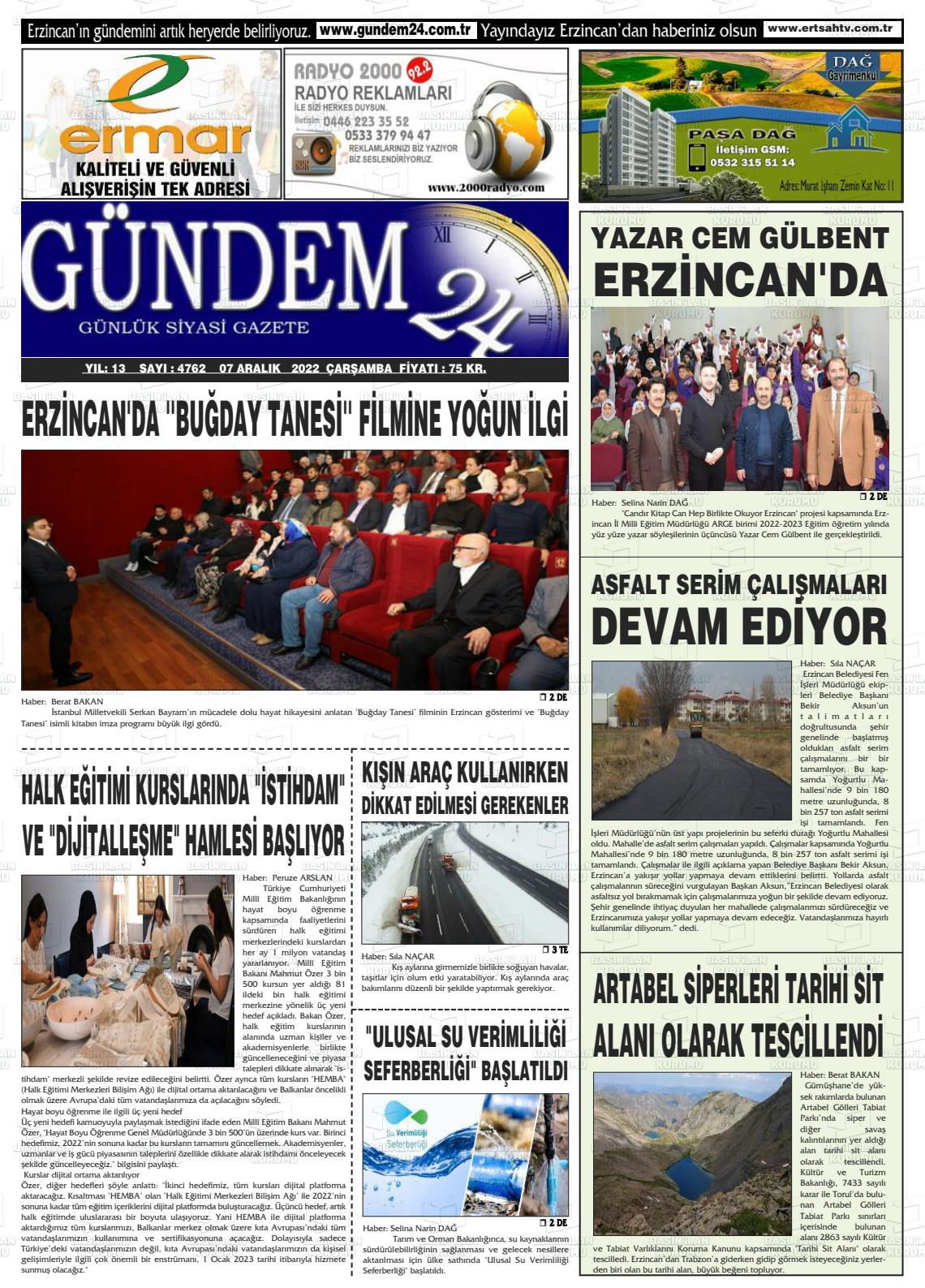 07 Aralık 2022 Gündem 24 Gazete Manşeti