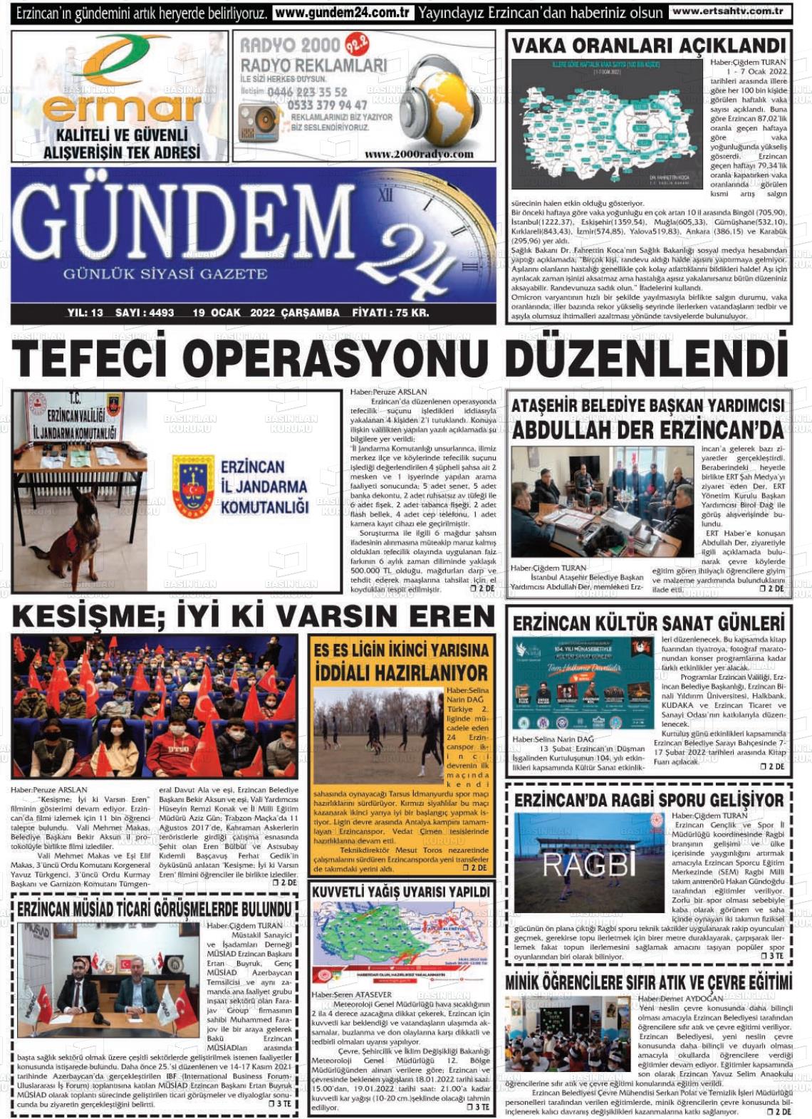 19 Ocak 2022 Gündem 24 Gazete Manşeti