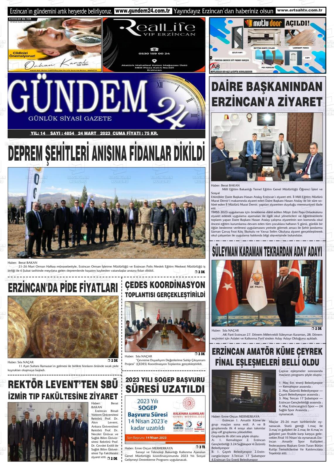 24 Mart 2023 Gündem 24 Gazete Manşeti