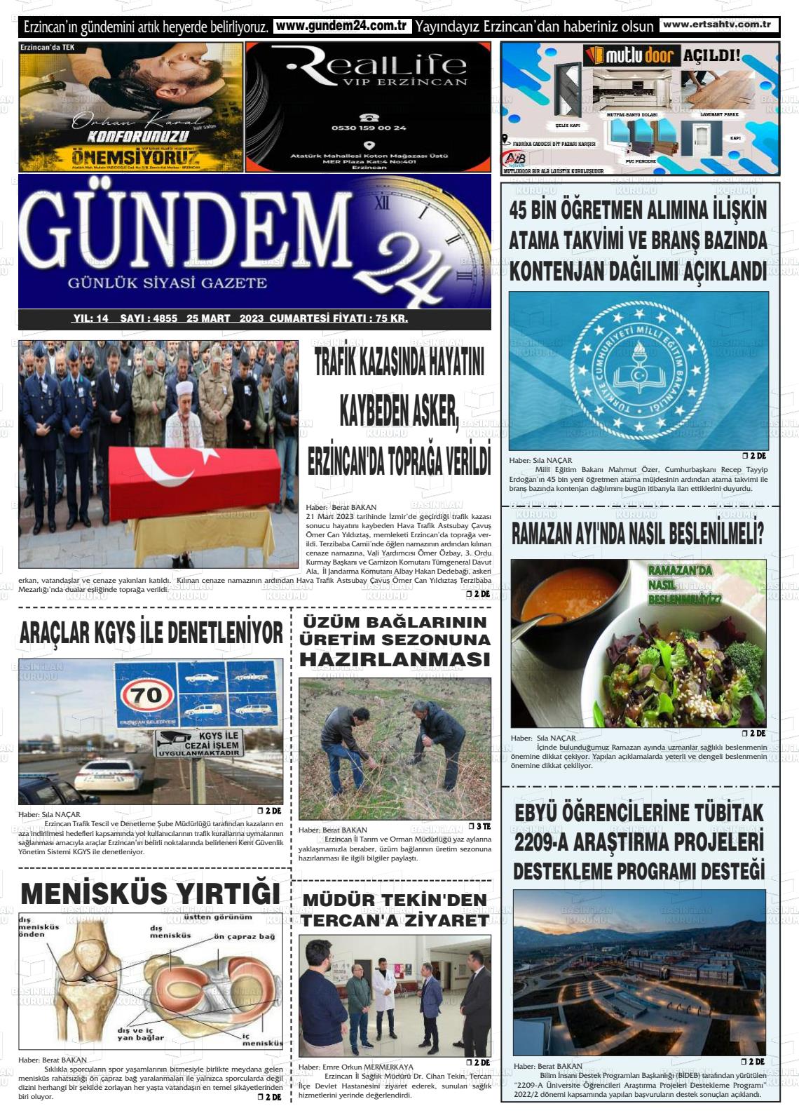 25 Mart 2023 Gündem 24 Gazete Manşeti