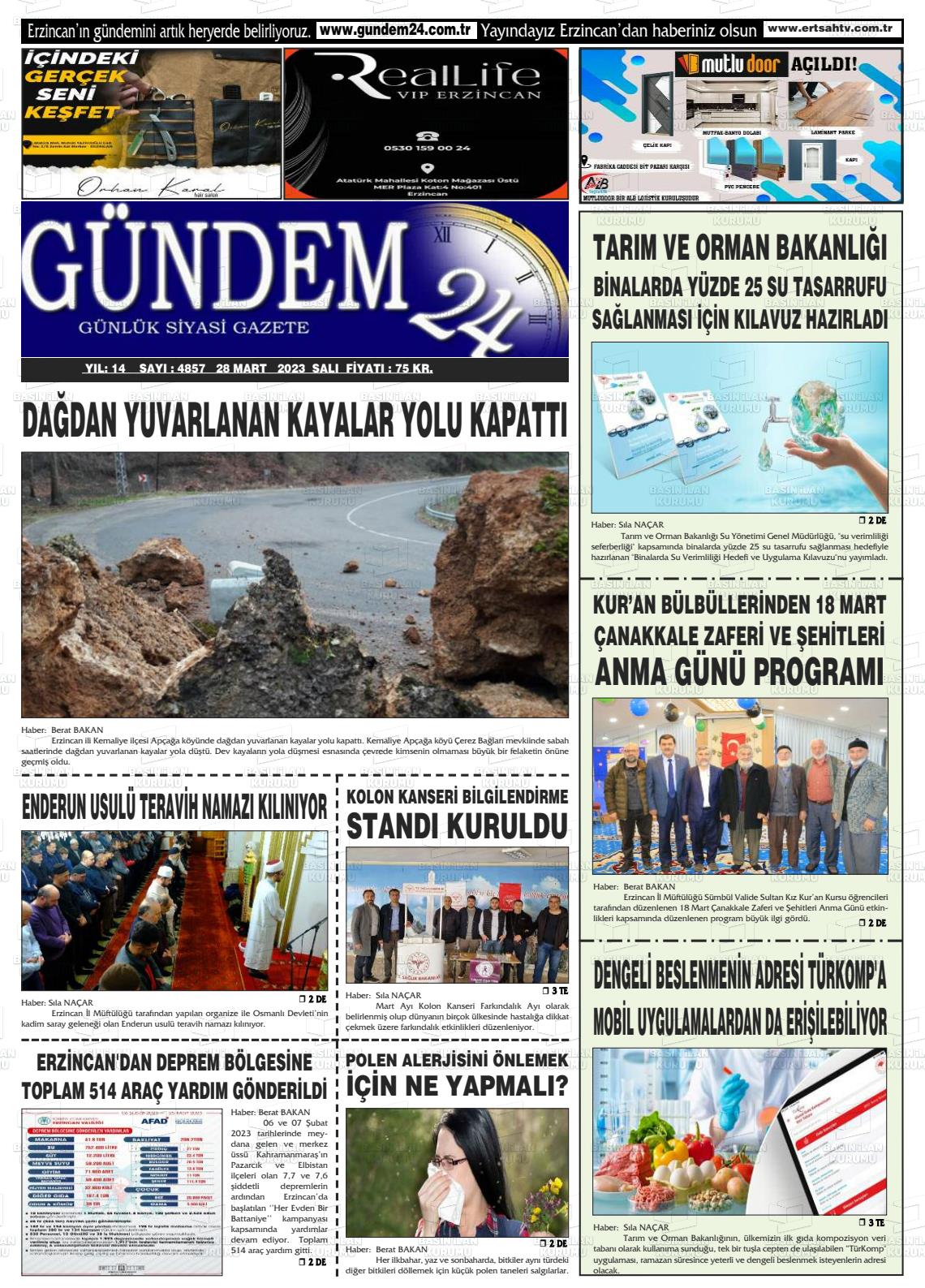 28 Mart 2023 Gündem 24 Gazete Manşeti